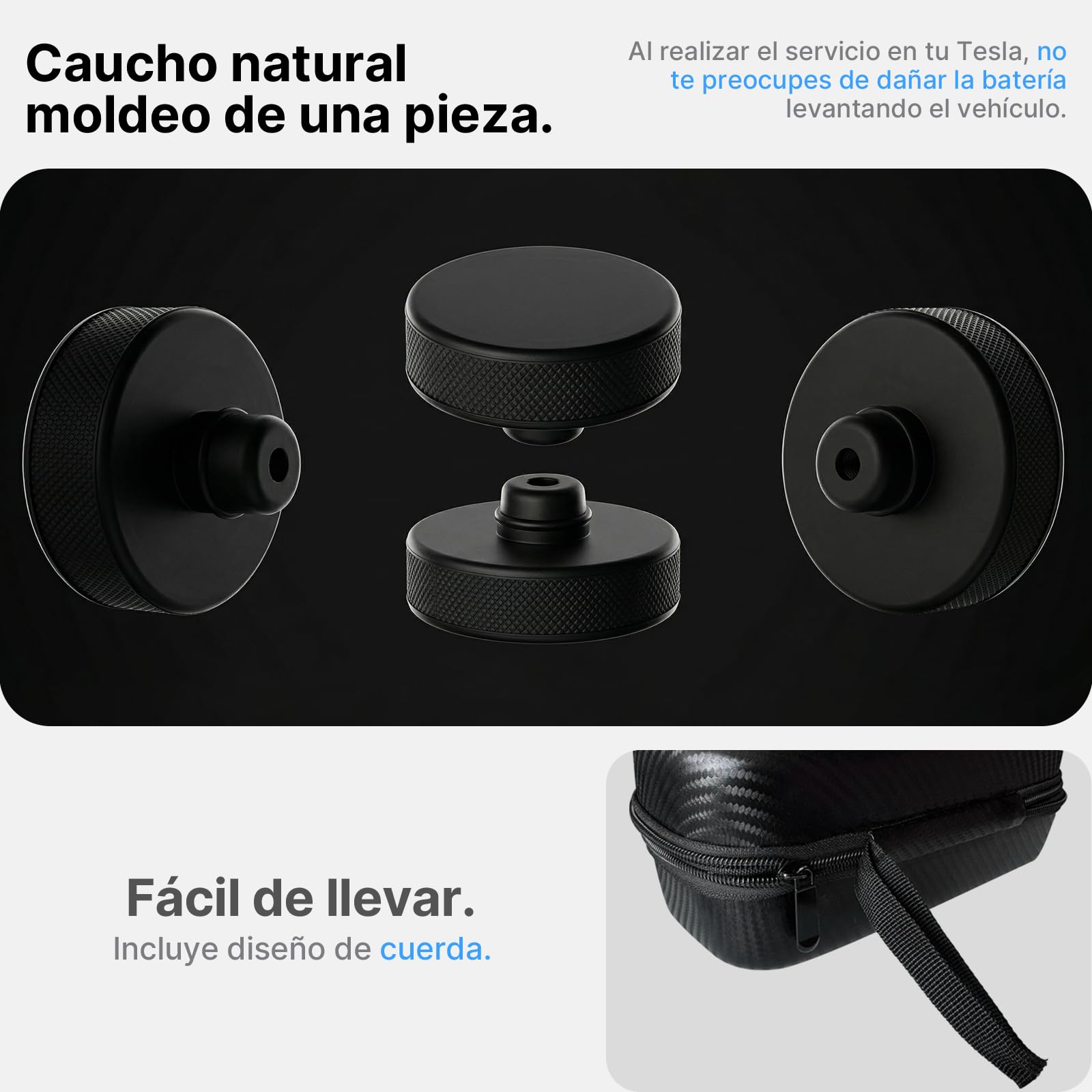 Juego de 4 almohadillas para gato Tesla con funda de almacenamiento, soporte de gato elevador, juego de almohadillas de goma sin olor compatible con Tesla Model Y/S/X/3 accesorios 2016-2025