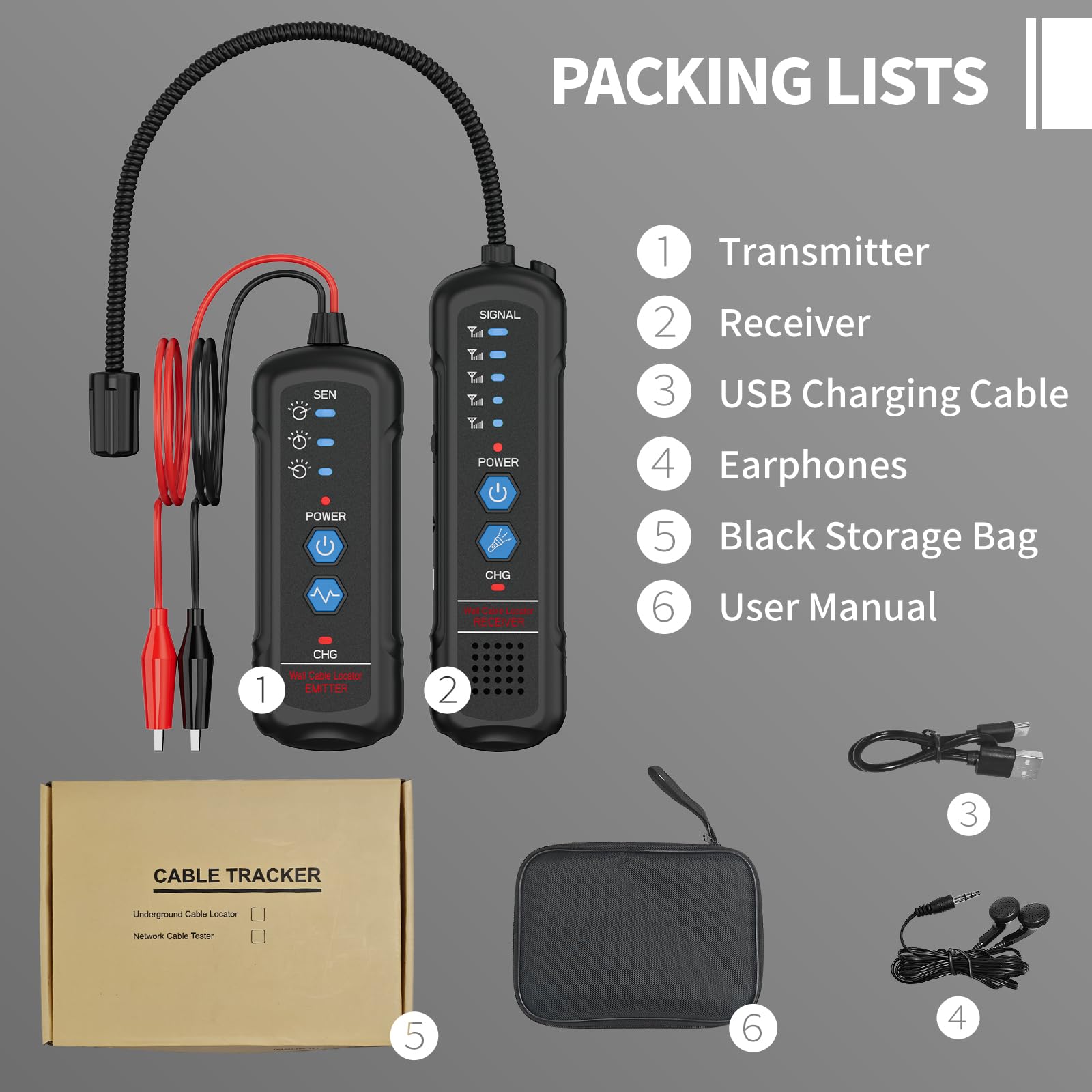Rilevatore di Cavi Sotterranei con Batteria Ricaricabile - Localizzatore di Cavi a Bassa e Alta Tensione, Anti-Interferenza, Sensibilità Regolabile, Profondità di Rilevazione 2 Metri