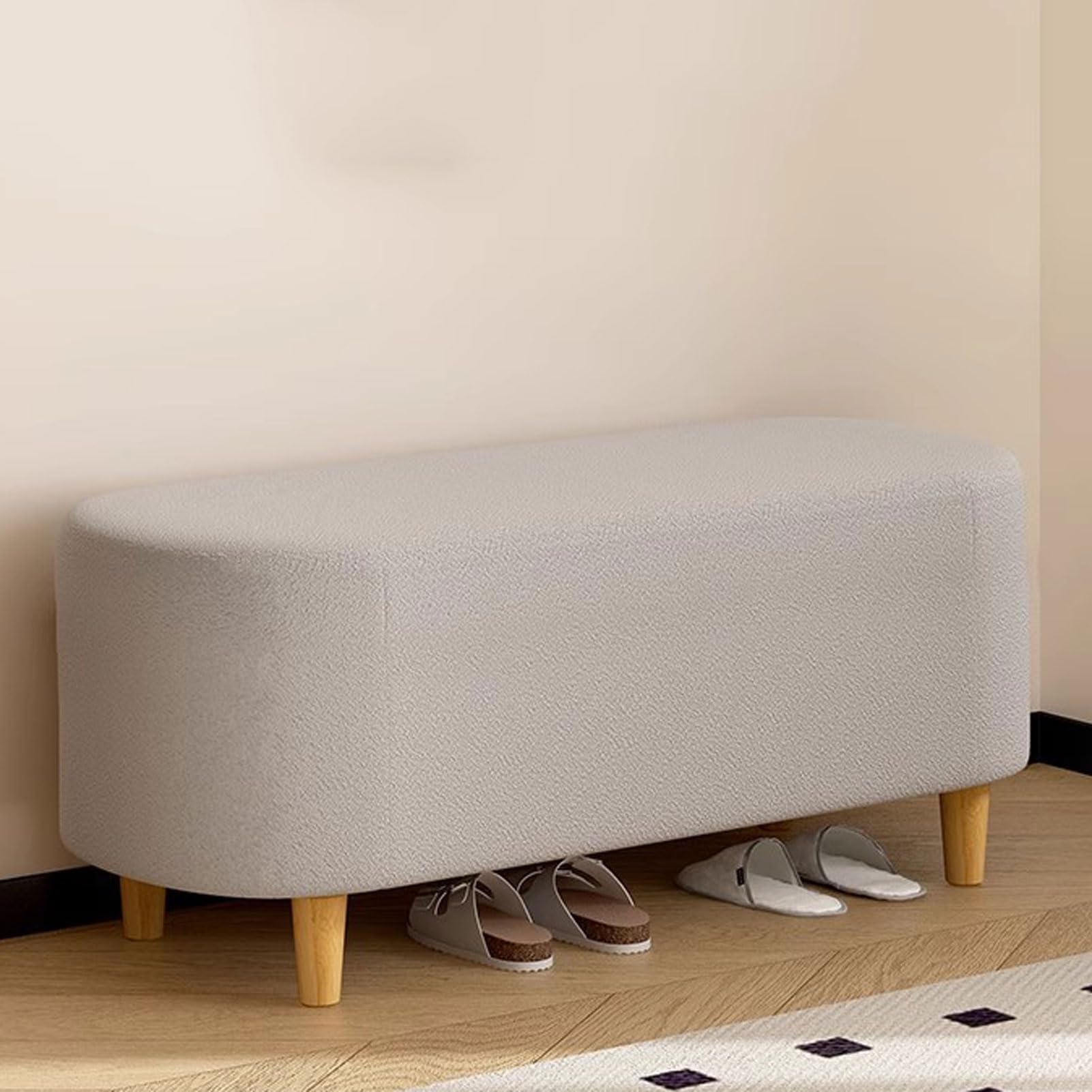 Banc ottoman en velours avec coffre de rangement et pieds en bois pour l'entrée