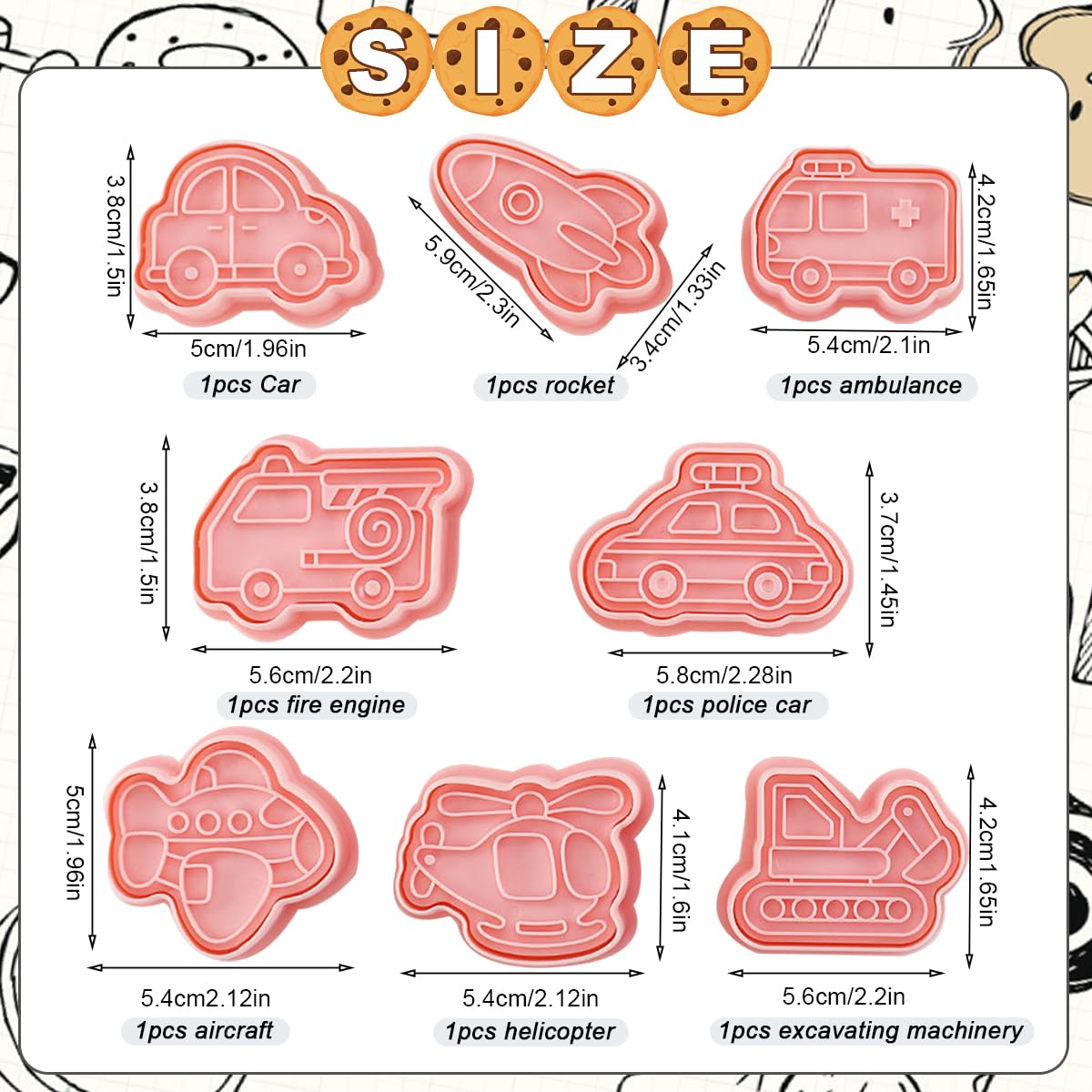 ZOOMPIL Construction Cookie Cutter Set, Transport Tools, Biscuit Cutters, Bulldozer, Forklift Trucks, for Biscuits Pastries - Image 2