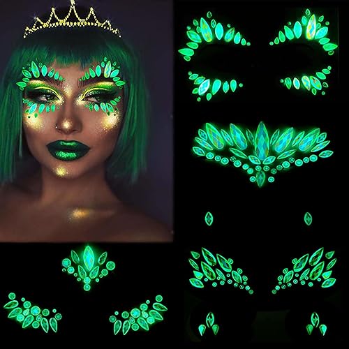 Gemas faciales 4 hojas de joyas para la cara pegadas en diamantes de imitación, calcomanías de cristal luminoso, piedras preciosas temporales de