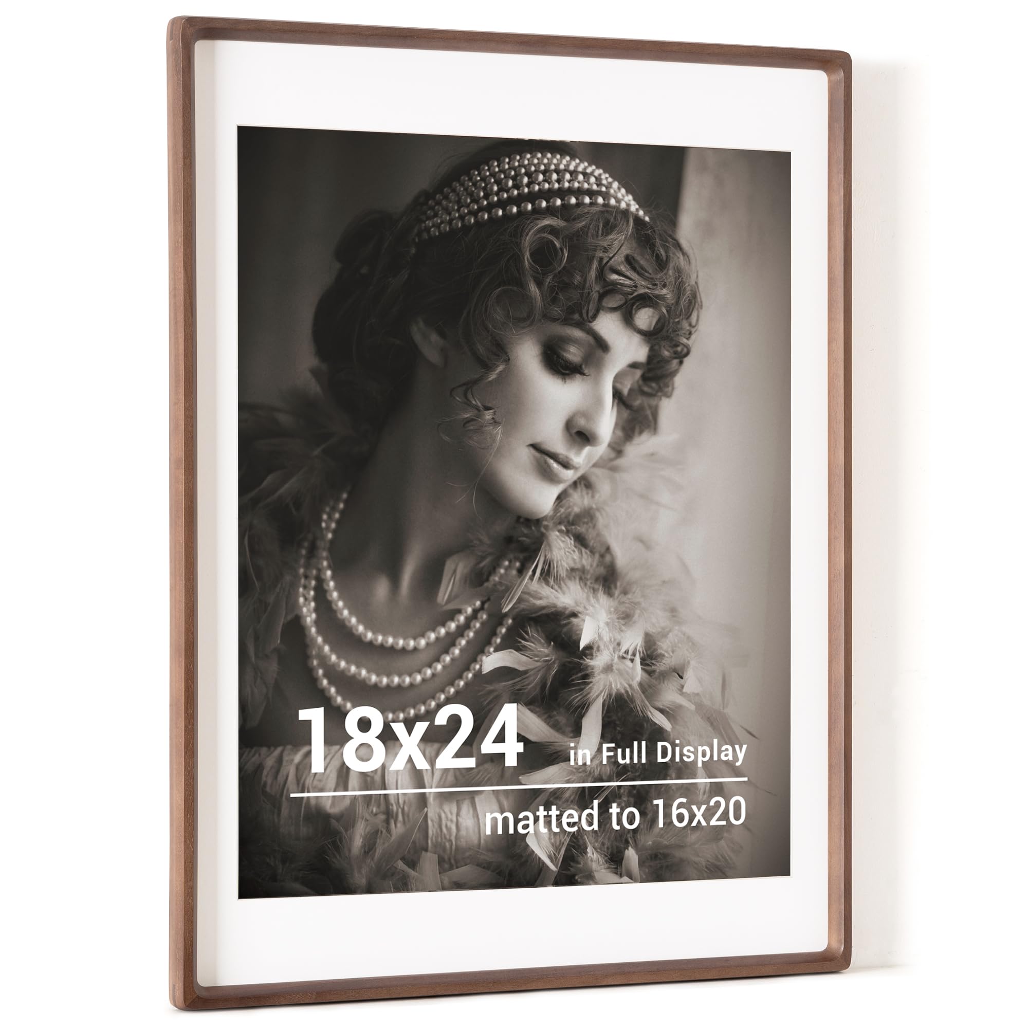 Fun Memories 18 x 24 Poster Frame, USA-Sourced Walnut Wood, Handcrafted Rounded Corner, Matted to 16x20