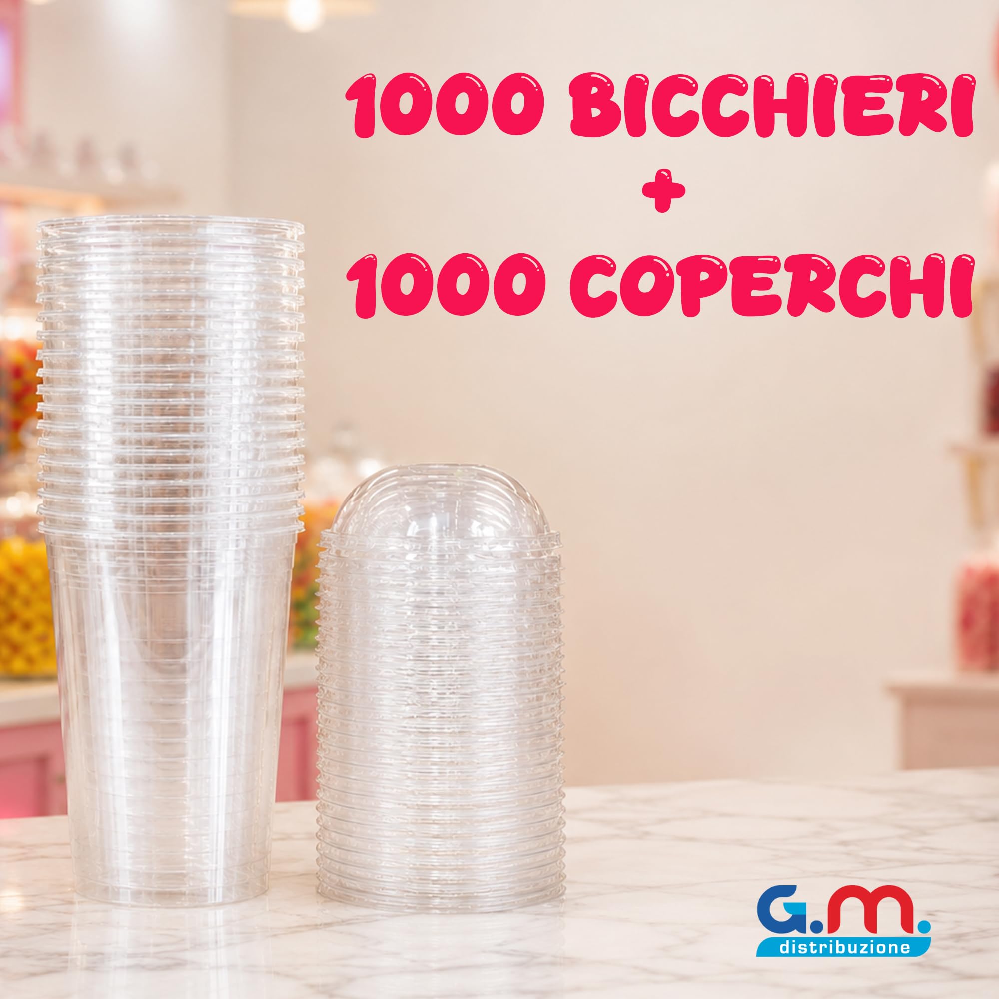 1000 Bicchieri per Caramelle in PET da 200ml + 1000 Coperchi A Cupola in PS, Bicchieri e Coperchi Usa e Getta Trasparenti, Bicchiere Monouso Alta Qualità per Bar e Gelaterie.
