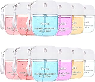 12 Pcs Hydrating Hand Sanitizer Spray with Keychain 6 Scents White Color 1.2 Fl. oz Pocket Moisturizing Hand Sanitizer Spray Travel Size Portable for Daily Use Outdoor School Office Gifts