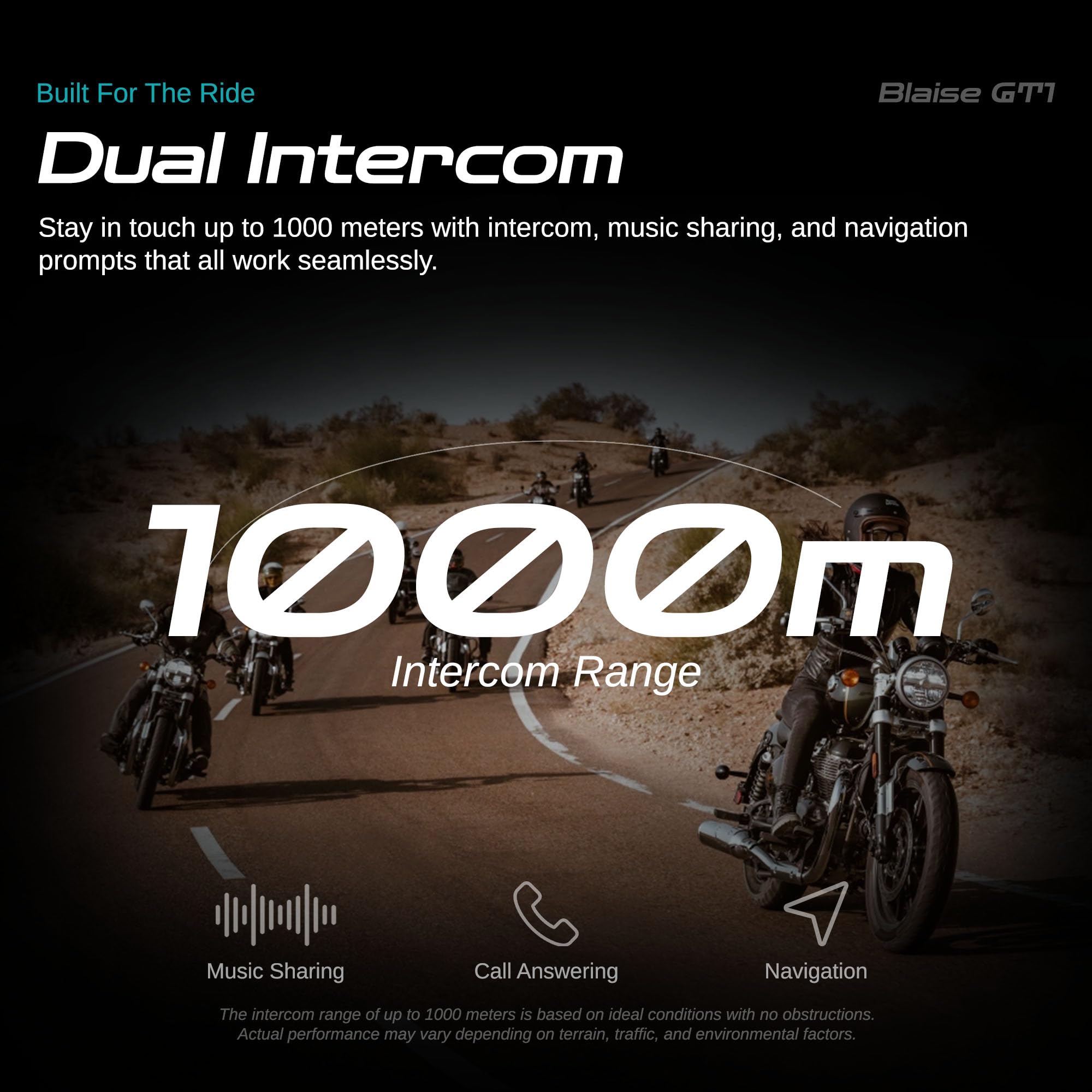 Blaise GT1 - Casco da moto con cuffie Bluetooth, citofono 2 piloti con sistema di comunicazione per condividere la musica, IPX6, impermeabile, colore: viola e nero