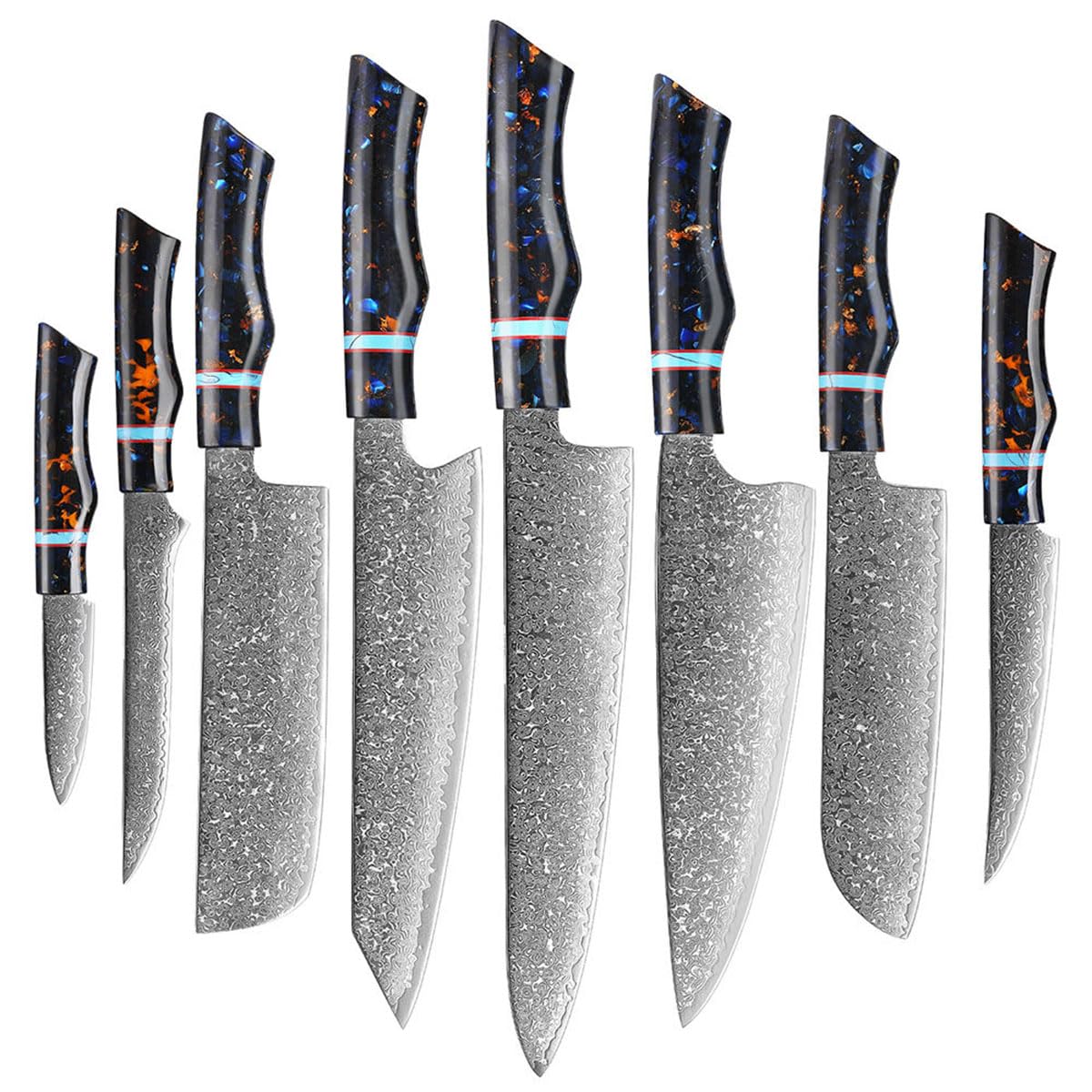 Kitchen Knife Set VG10 Damascus Steel 8 PCS Chef's Knife Sharp Full Tang Slicing and Cutting Knife,Professional Forged Handmade Suitable for Professional Chefs,Culinary Experts and Home Cooks