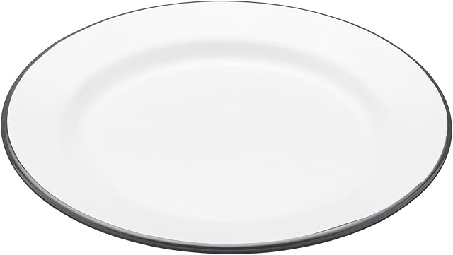 KitchenCraft LNENPLATE20 Living Nostalgia Enamel Side Plate, White/Grey, 20 cm (8 inch)