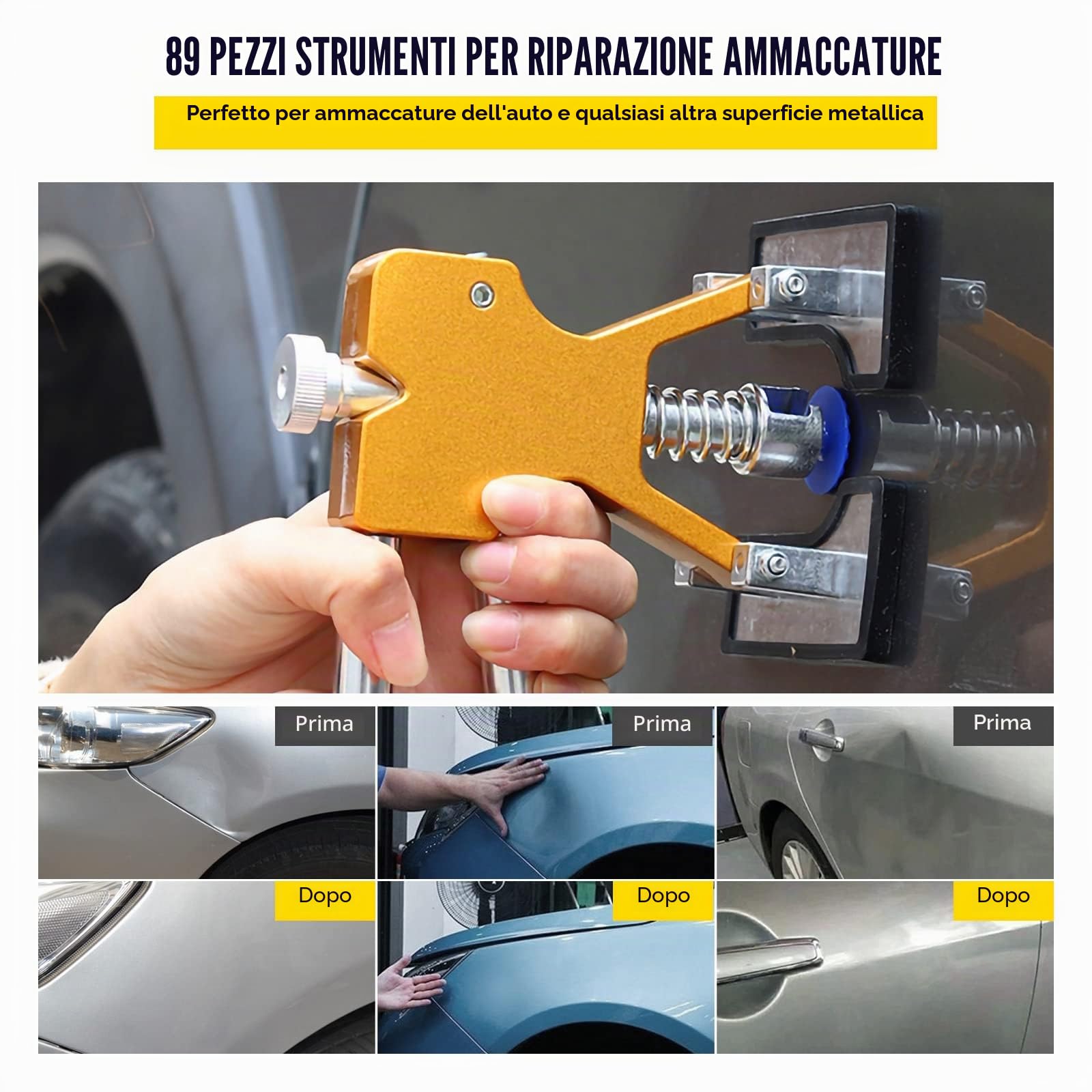 VEVOR 89 PZ. Kit di Riparazione Professionale per ammaccature Auto, Strumento di rimozione ammaccature Senza Vernice, Kit di rimozione ammaccature Fai da Te, Strumento di rimozione ammaccature