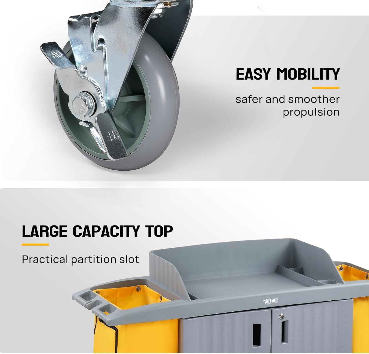 TUFFIOM Industrial Multifunctional Locking Hotel Cart,Commercial Traditional Cleaning Janitorial Room Service Housekeeping Cart, 51" H x 59" W x 20" D,Grey