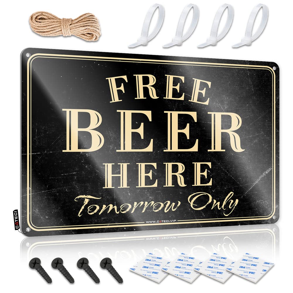 Fzfn Colour Free Beer Here Weathered Funky - Funny Vintage Signs Accessory Hanging Wall Decor(20X30cm)