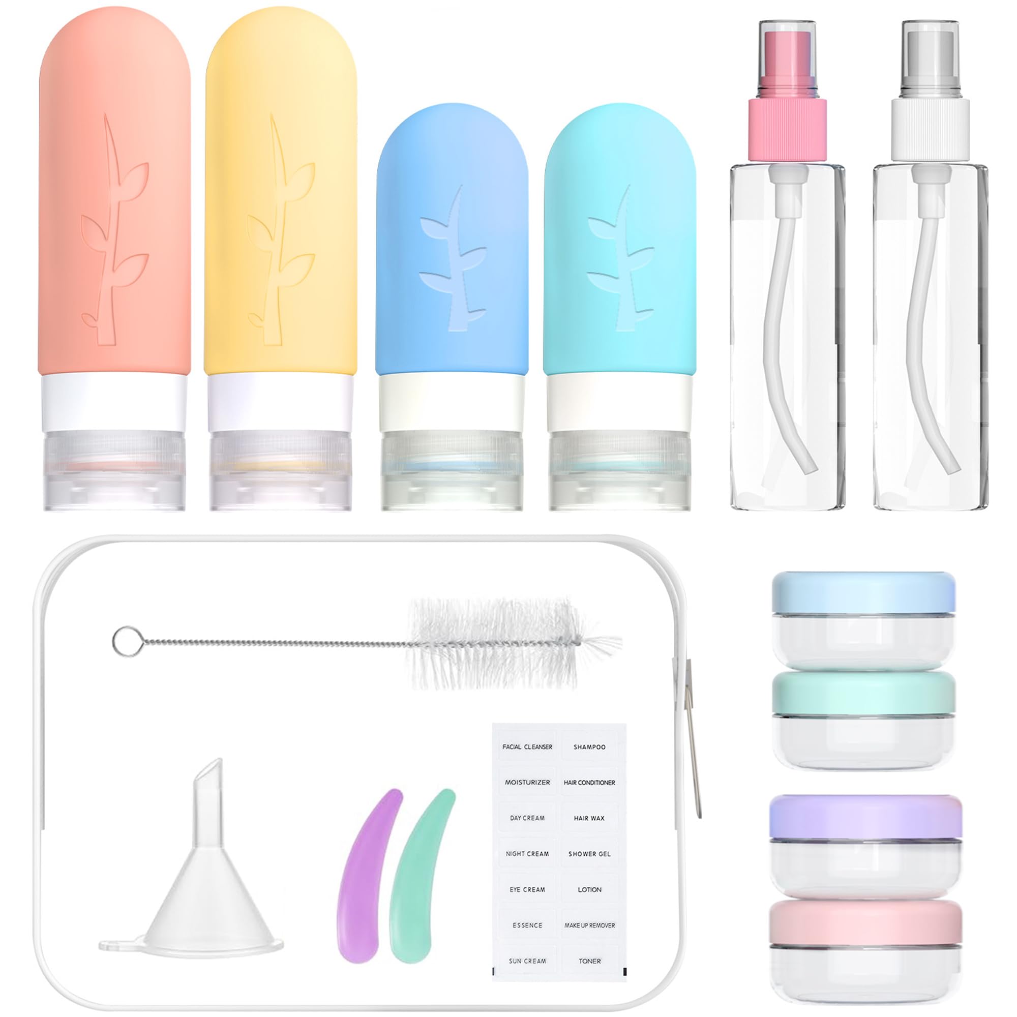 Vinofes 16 Pack Travel Bottles for Toiletries - TSA Approved Travel Size Silicone Squeezable Containers, Leak Proof & Refillable Liquid Accessories for Shampoo, Conditioner, Lotion - BPA Free, Colorful