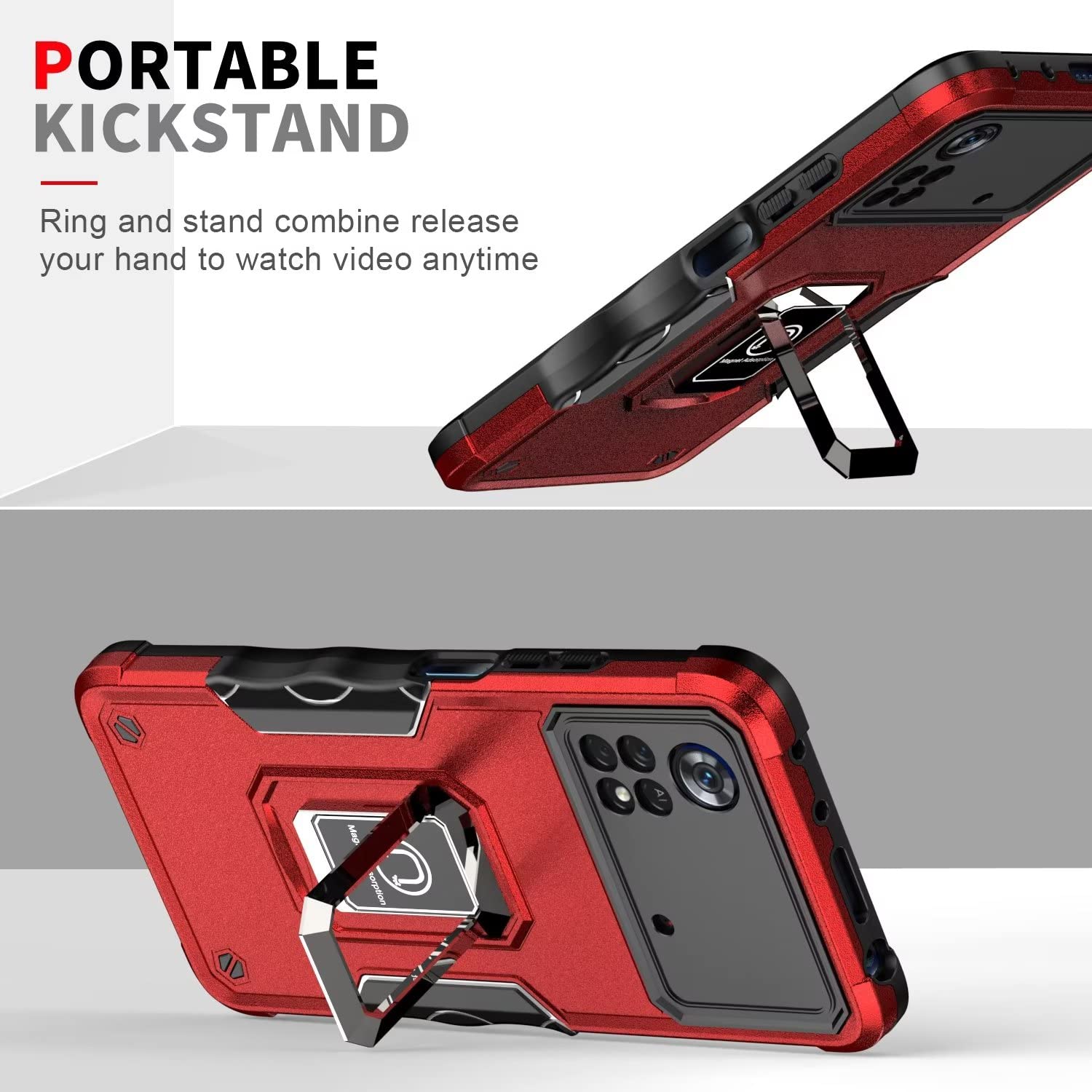 FMPCUON Cover per Xiaomi 13 Pro Custodia con 2 x Pellicola Vetro Temperato + 2 x Protezione Fotocamera, Grado Militare 360 Anello Supporto TPU Bumper Antiurto per, Rosso
