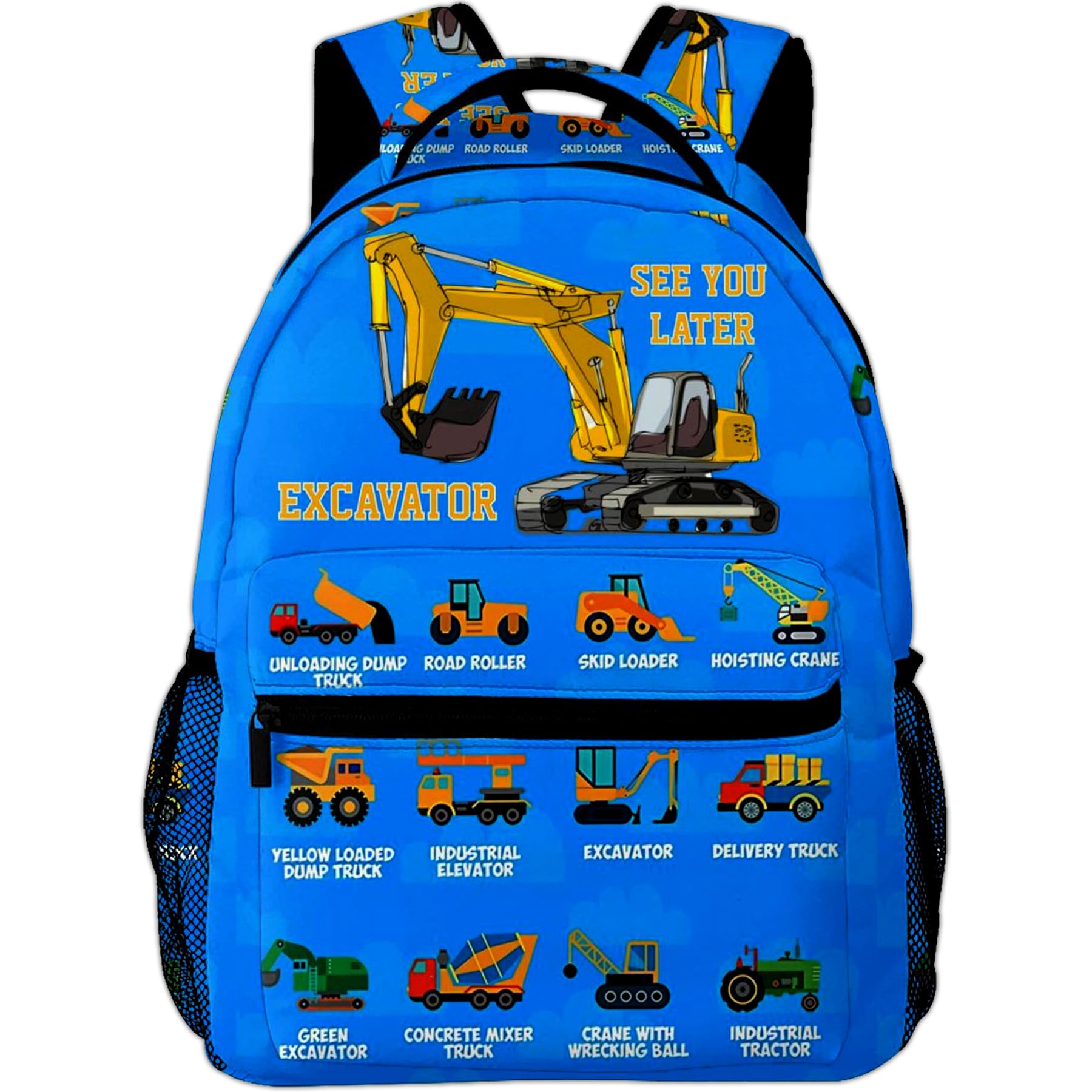 NASIAN Truck Excavator School Backpack for Boys Kids Girls Adjustable Strap Waterproof 16 inch School BookBag Outdoor Daypack