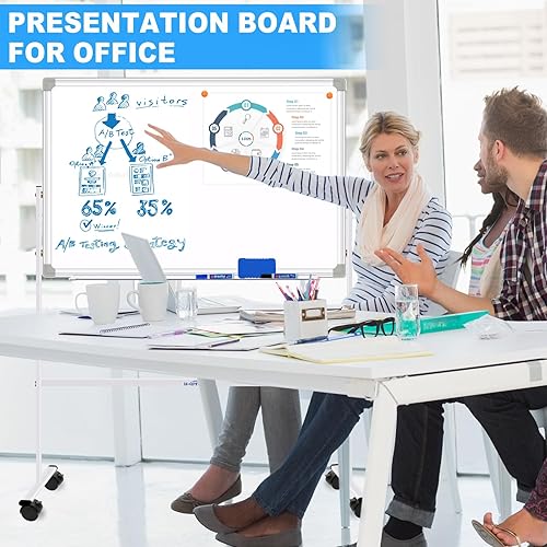 Miniatura 6 de H-Qprobd Pizarra blanca magnética de borrado en seco con soporte de doble cara, 36 x 24 pulgadas, altura ajustable, pizarras blancas rodantes sobre