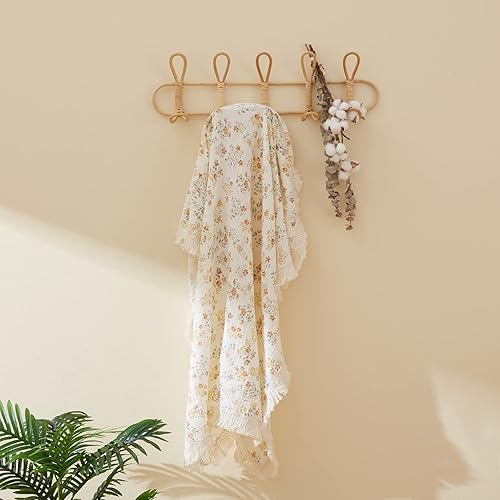 Vista 42 de insular Manta de muselina de algodón para bebé con borla, manta bohemia bohemia de muselina para envolver con flecos, manta de decoración