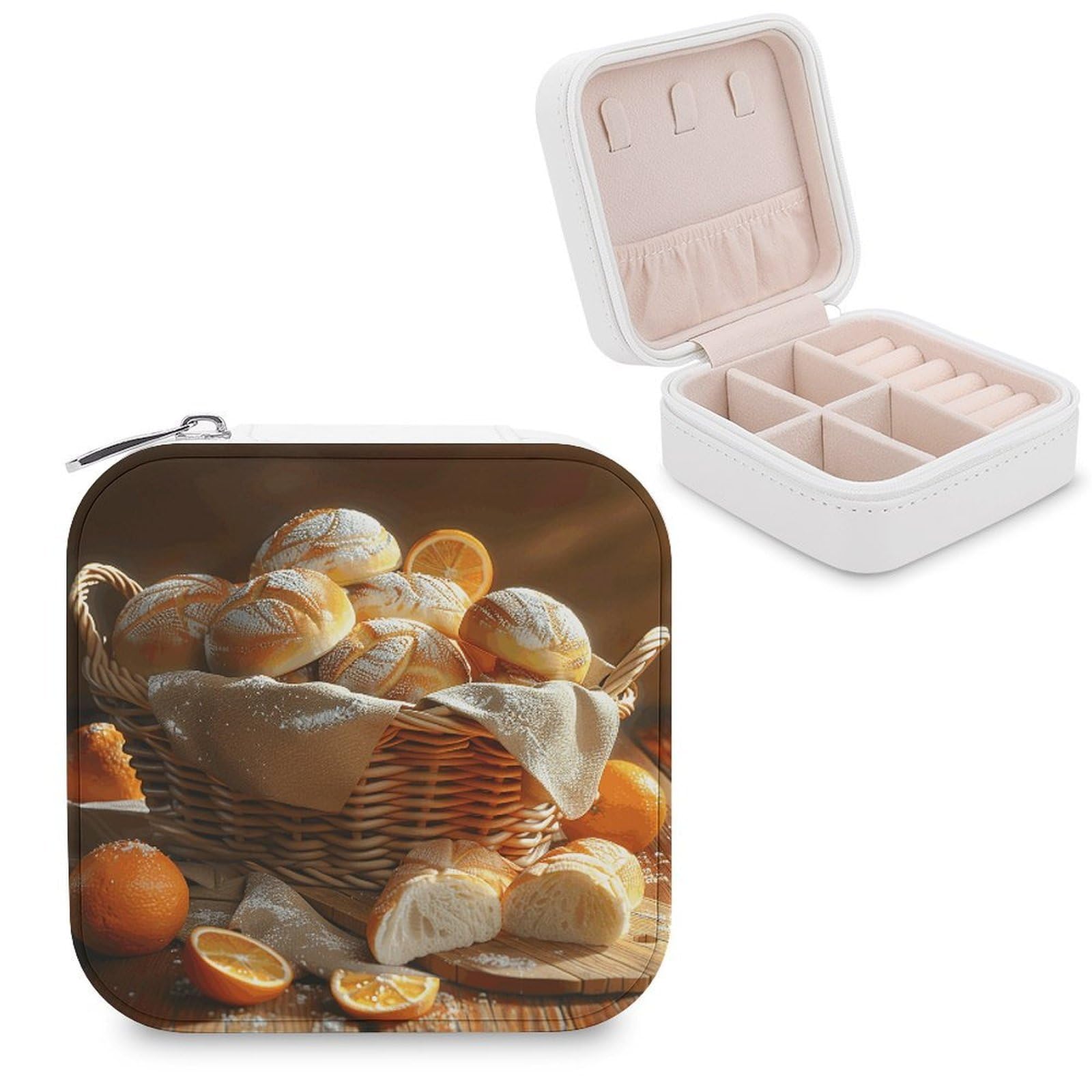 FekiLoot Basket of Bread Jewelry Case Personalized Leather Jewelry Box Mini Travel Jewelry Case Small Portable Jewelry Organizer for Ring Earrings Necklace Bracelet