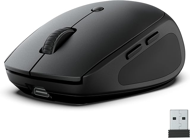 JLab Go Charge Bluetooth Mouse, Wireless Mouse Rechargeable - Connect via Bluetooth or USB Dongle, Ergonomic, Cordless Silent Mouse, Multi Device Mice for PC/Laptop/Computer/iPad/Mac/Tablet