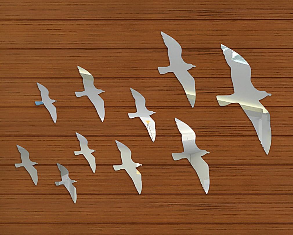 DIY Wall Mirror Stickers, Birds, Made of Acrylic Material Like Mirror, Modern Design for Home Living Room Bedroom Kitchen Baby Child Novelty Luxury Crystal Wall Silent Watch Extra Large Clocks, Silver