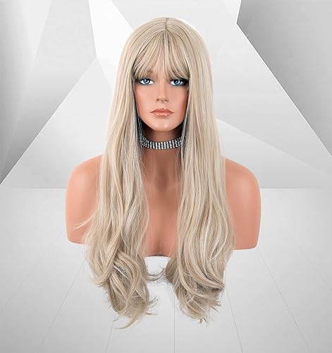 Miniatura 3 de LANOVA LANOVA-202 - Pelucas de jengibre con flequillo, cabello sintético castaño cobrizo, pelucas lisas naturales para mujeres, peluca sin pegamento