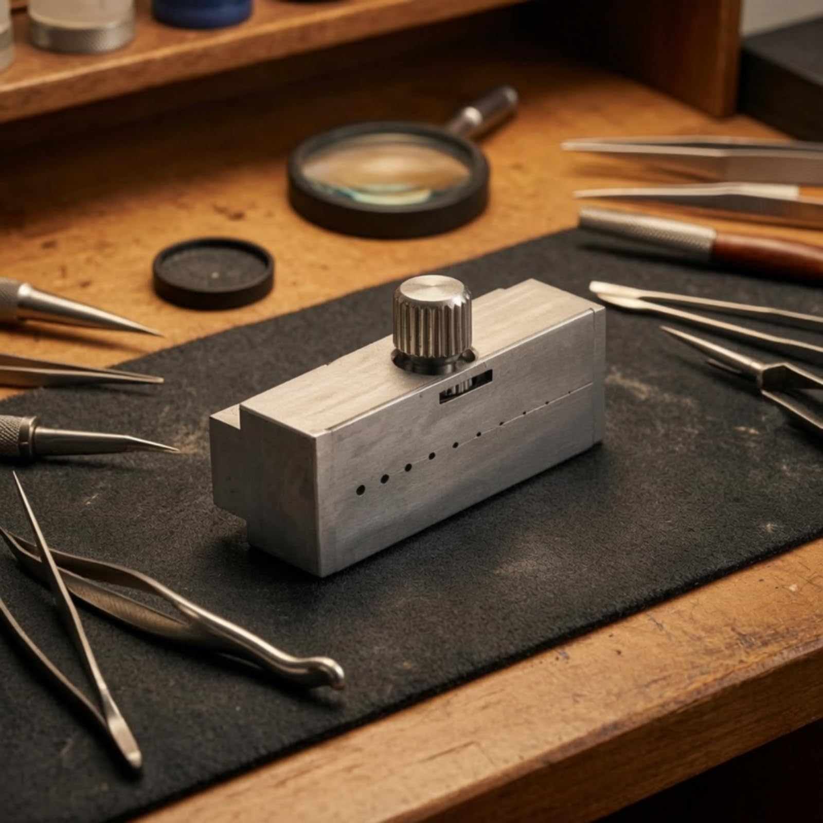 LRXFPIYF Reparador de Engranajes de Reloj Herramienta Relojería Bloque Soporte Ajustable de Precisión de Acero con Cuerpo Rectangular Cepillado Adecuado para Relojeros Talleres Bricolaje