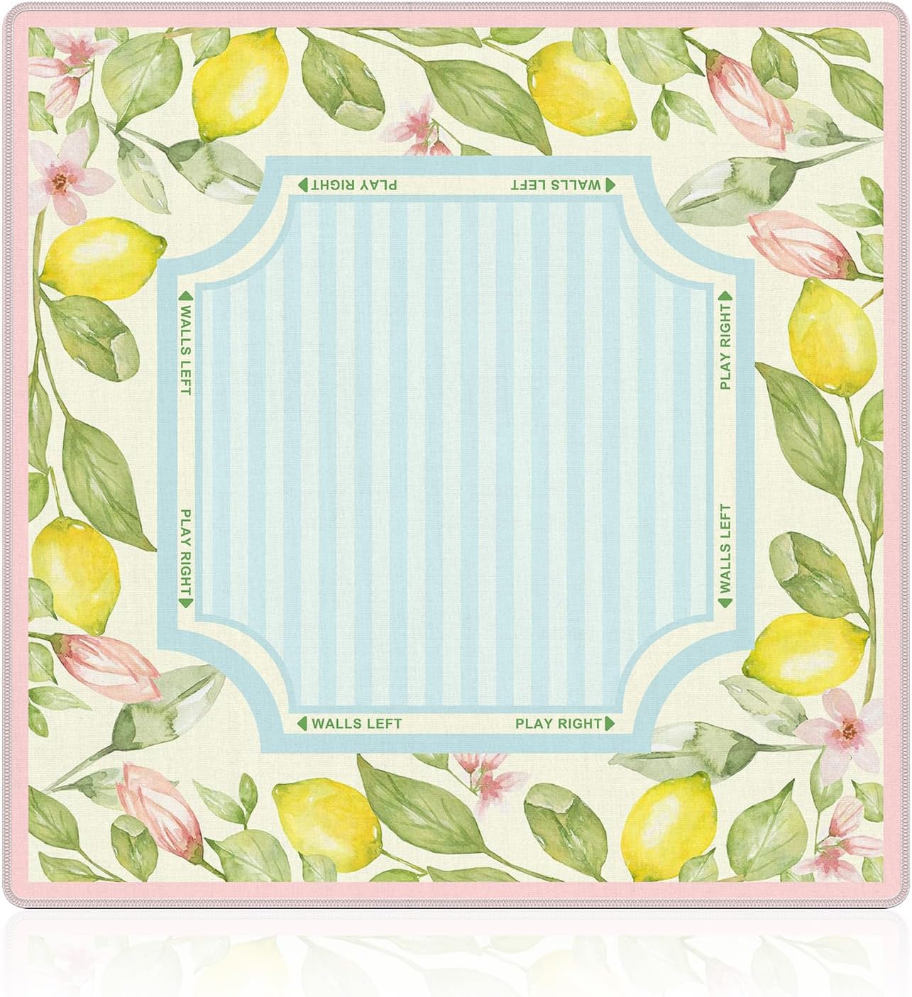 WHCHJ Light Blue Striped Lemon Mahjong Mat 31.5 x 31.5 in, Summer Italian Lemon Floral Botanical Anti-Slip Noise-Reducing Mahjong Mat for Table Board, Games Tile Games, Poker and Cards