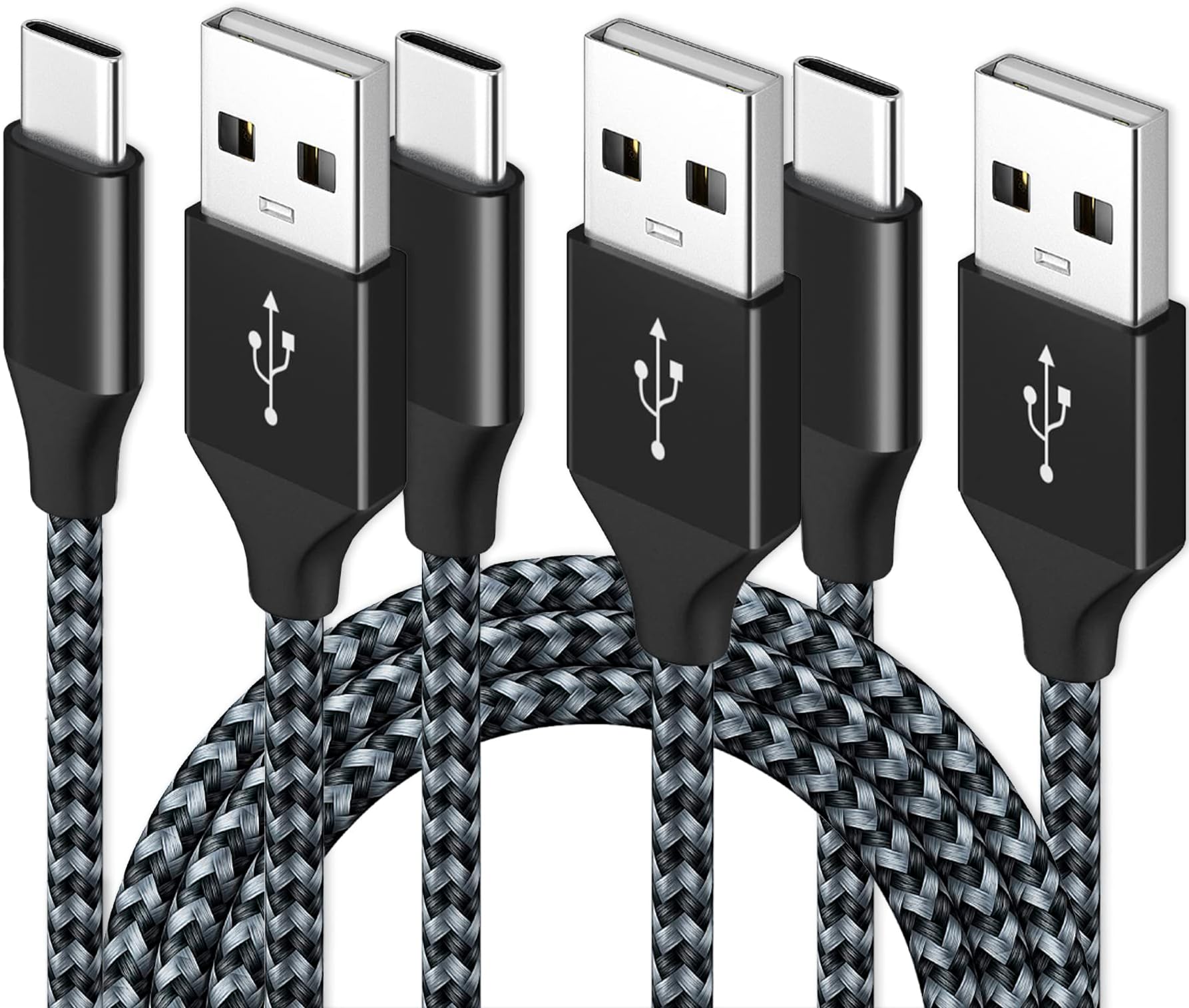 Urehepo USB C Cable 3A Fast Charge, [3-Pack, 6.6 ft] Nylon Braided USB A to Type C Charger Cord, USB C Charger Compatible with Samsung Galaxy S20 S10 S9 S8 Plus, A51 A71, Note 20 10 9 8 (Black Grey)