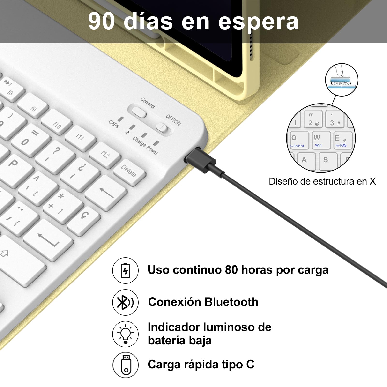 IVEOPPE Funda Teclado Samsung Galaxy Tab S10 FE 2025/S9 FE 10.9"/S9 11" 2023, Teclado Bluetooth Magnéticamente Desmontable QWERTY Español Ñ para Galaxy Tab S10 FE/S9 FE 10.9"/S9 11" 2023, Amarillo