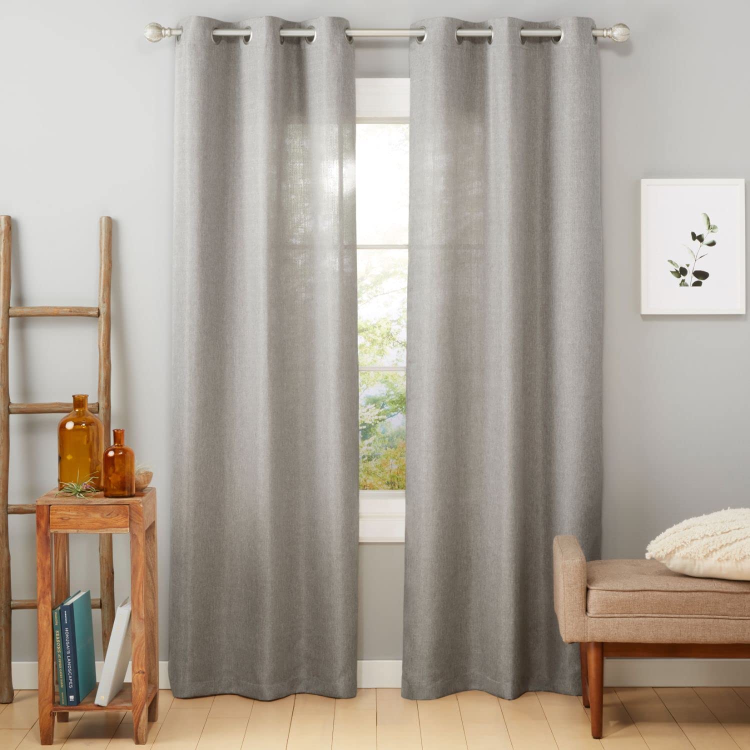 Estate View™ Ladner Light Filtering Grommet Top Curtain Panel Pair, 38"x96", Black Pearl