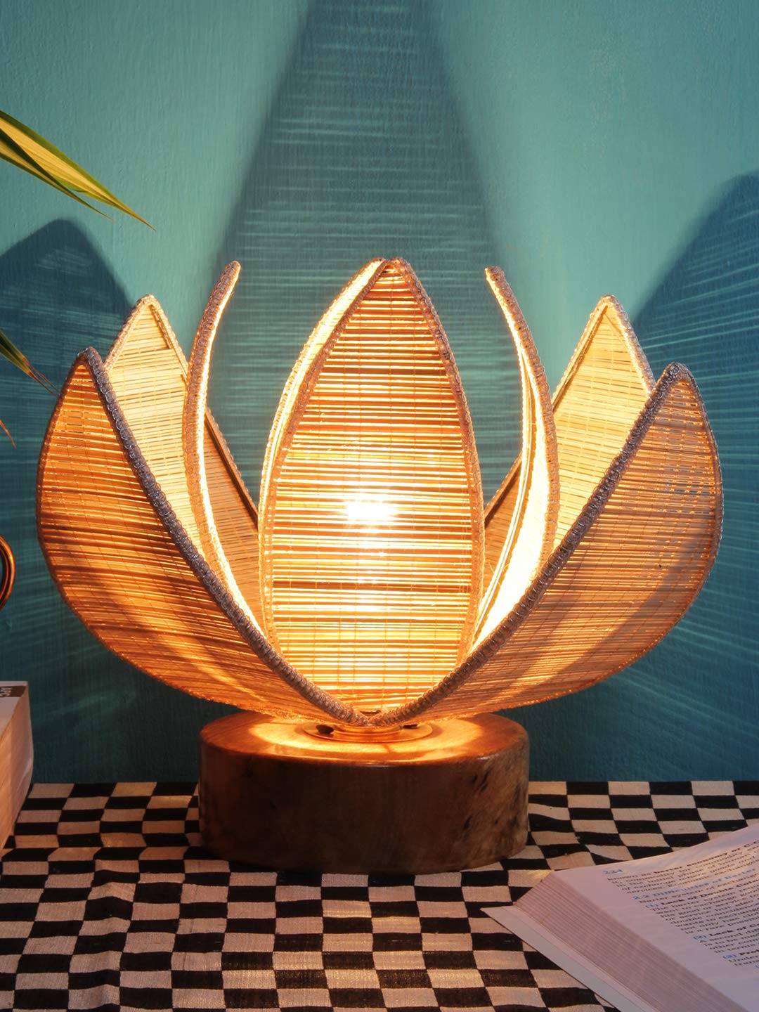 Devansh Rose Bamboo Shade with Round Wood Base-picture-10