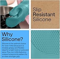 Vista 103 de GORILLA GRIP - Juego de guantes de horno de silicona suave sin BPA, guantes de cocina resistentes al calor e impermeables, forro de algodón grueso