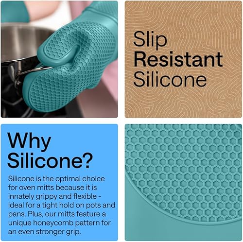 Miniatura 103 de GORILLA GRIP - Juego de guantes de horno de silicona suave sin BPA, guantes de cocina resistentes al calor e impermeables, forro de algodón grueso