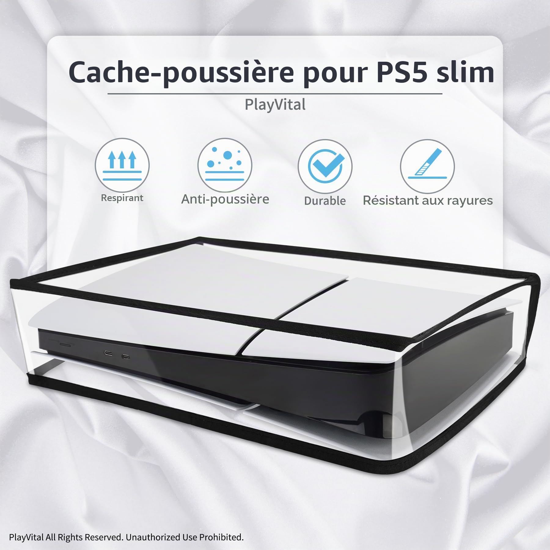 playvital Housse Anti-Poussière pour ps5 Slim Console,Accessoire Protection pour ps5 Slim Cache-Poussière Dust Cover,Digital Edition-Horizontal,Transparent