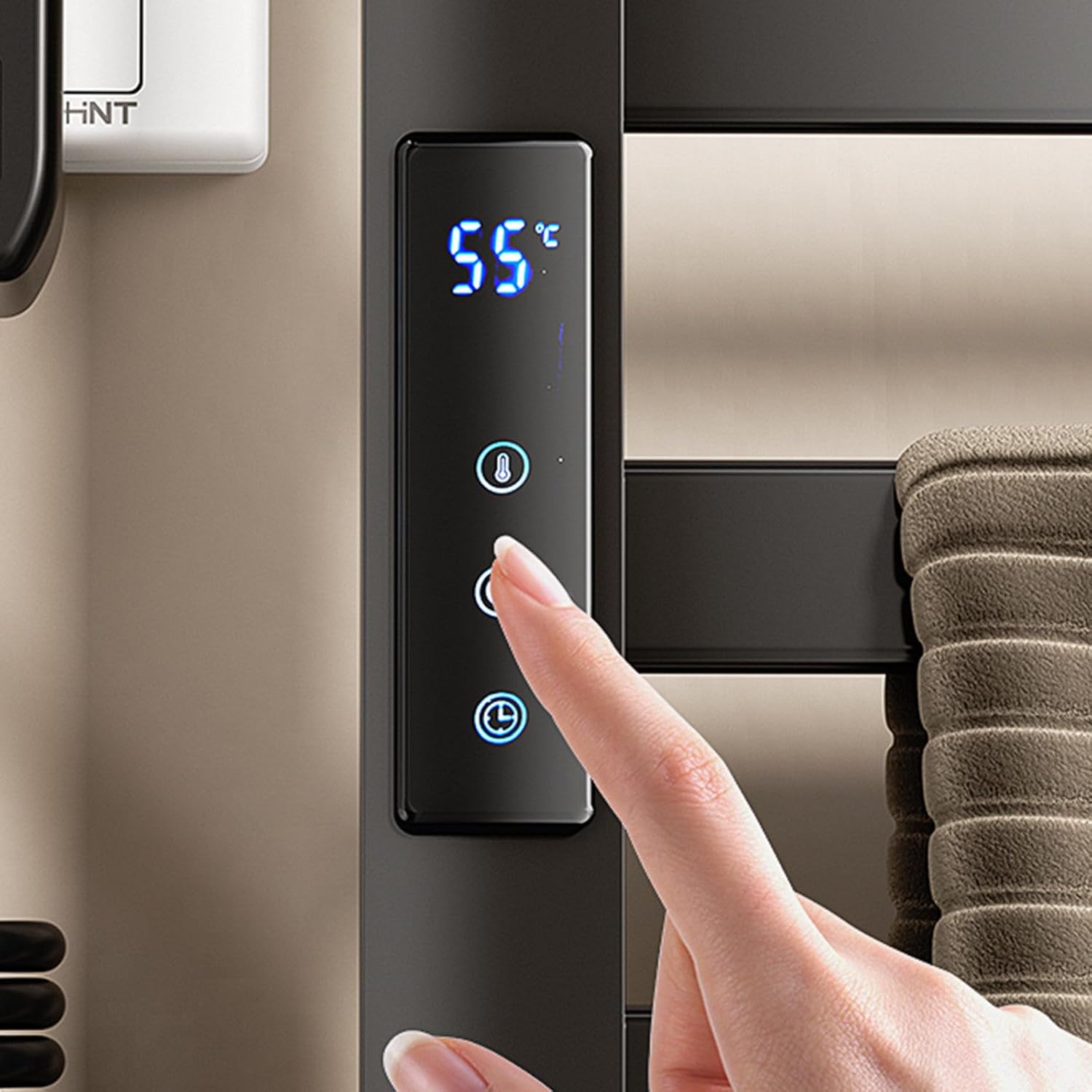 Electric Towel Warmer for Bathroom, Gray Heated Towel Rack Towel Warmer Rack Wall Mounted Aluminum Electric Towel Drying Rack Digital Display Touch Control, 45-70℃, 0-24H