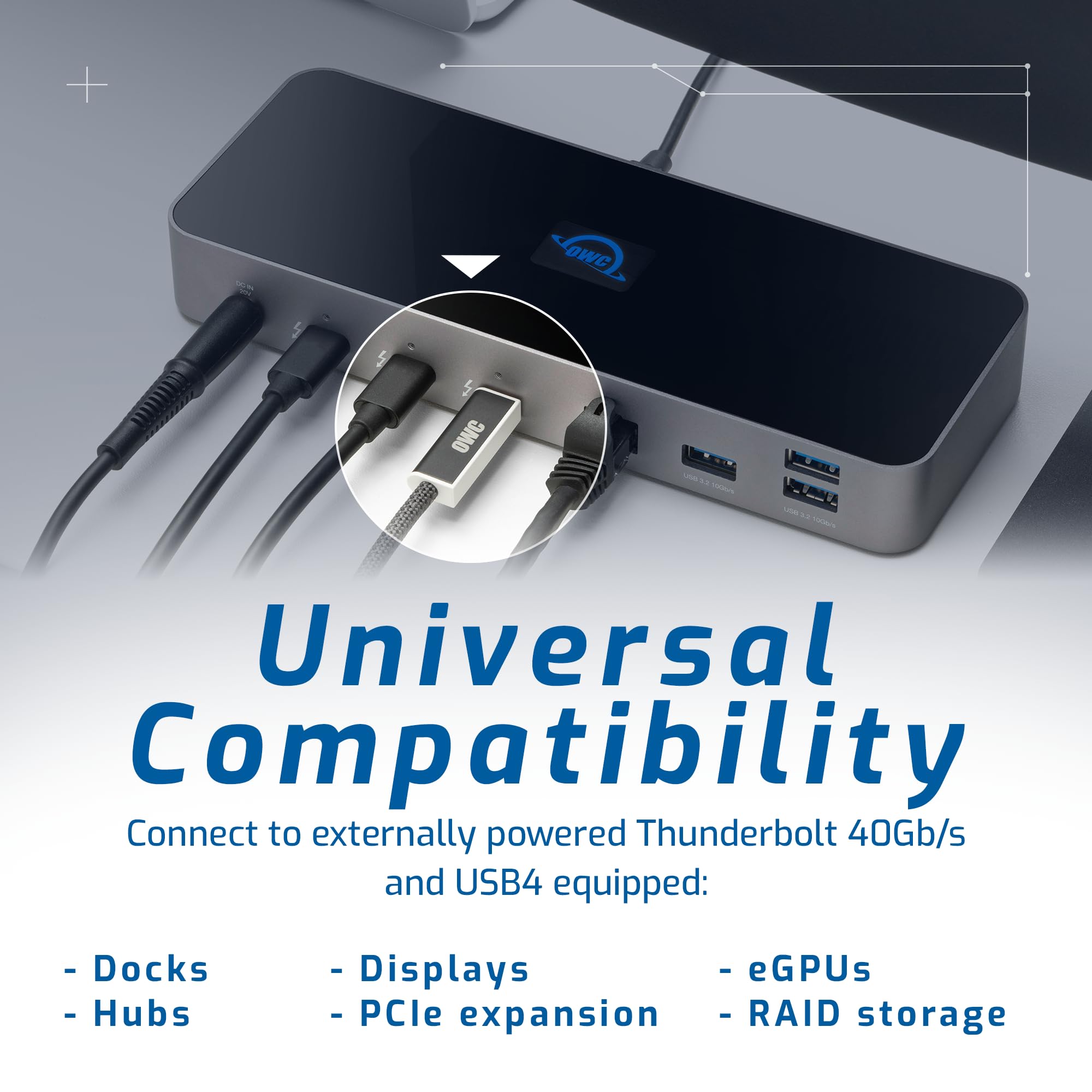 OWC Cable USB4 Óptico Activo USB-C 40Gb/s, Thunderbolt 4/3, 8K@60Hz, Carga 60W, Antiinterferencias, Trenzado de Nylon, para Dock, SSD, eGPU, Monitor – 4,5m