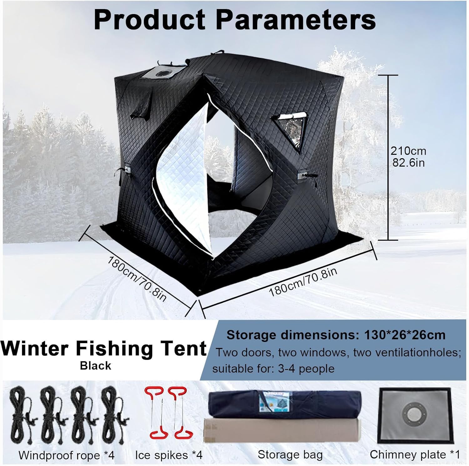 Outdoor-Saunazelt für 4 Personen: isoliertes Allwetter-Angelzelt mit Schornstein, stabiles Design, einfacher Aufbau. Ideal für Camping und Schneefischen in kalten Umgebungen.