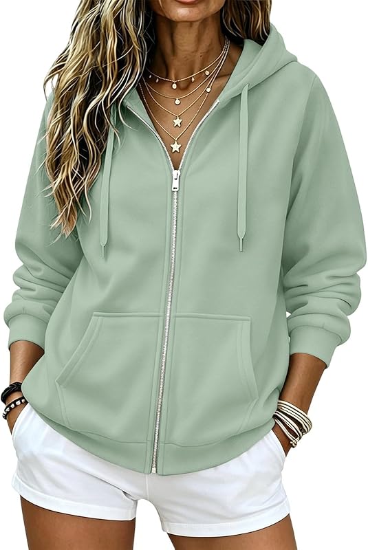 Zip Up Hoodie Women 2026 Long Sleeve Fall Winter Oversized Sweatshirts Zipper Oversized Cute Jackets with Pockets