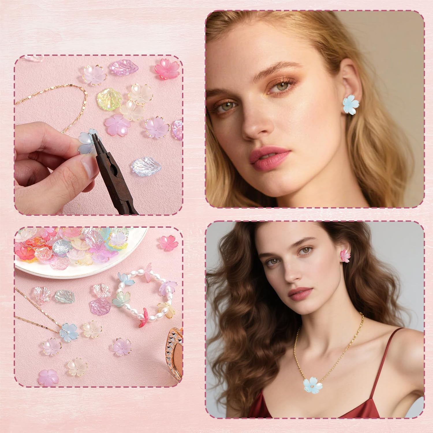 200pcs Acrylic Flower Beads, Mixed Color Floral Spacer Beads with Cherry Blossom & Camellia Shape Flower Plant Charm for Jewelry Making Necklace Bracelet Earrings & Craft Decorations - Image 5