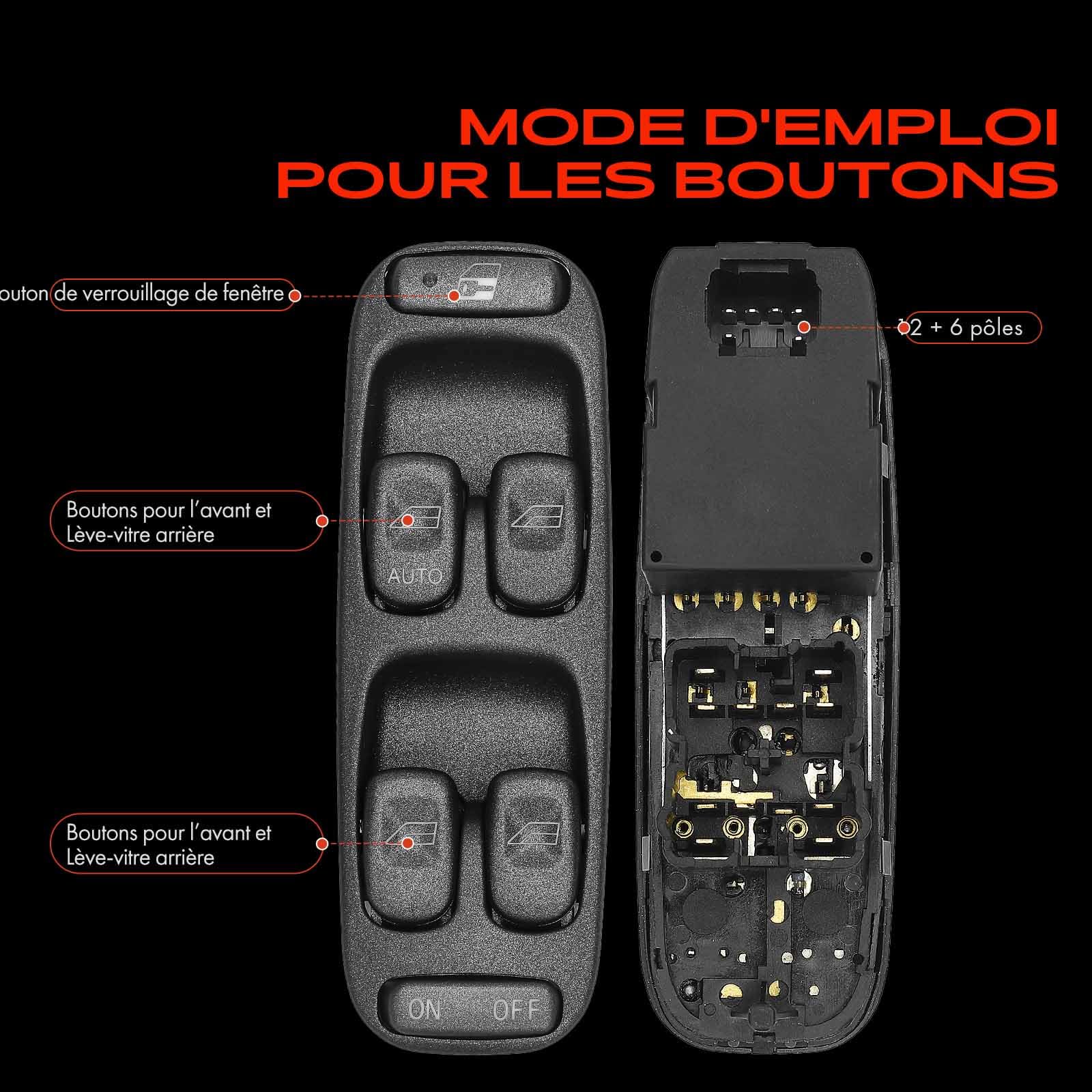 Frankberg Interrupteur de lève-vitre avant gauche 9472276 | Compatible avec: V70 I 875 880, S70 874, V70 I 875 878, V70 I 875 881, V70 I 875 876, XC70 Cross Country 295, S70 P80