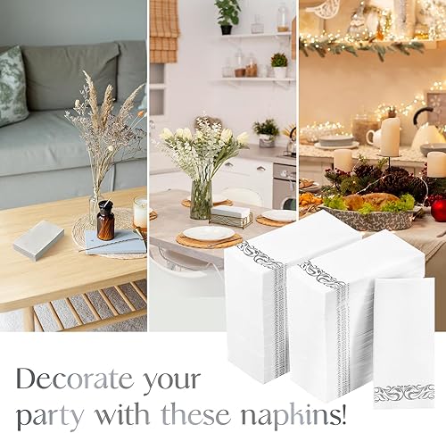 Miniatura 7 de Vplus Paquete de 200 servilletas de papel desechables de alta calidad de 3 capas, desechables, suaves y absorbentes, para fiestas, bodas, fiestas de