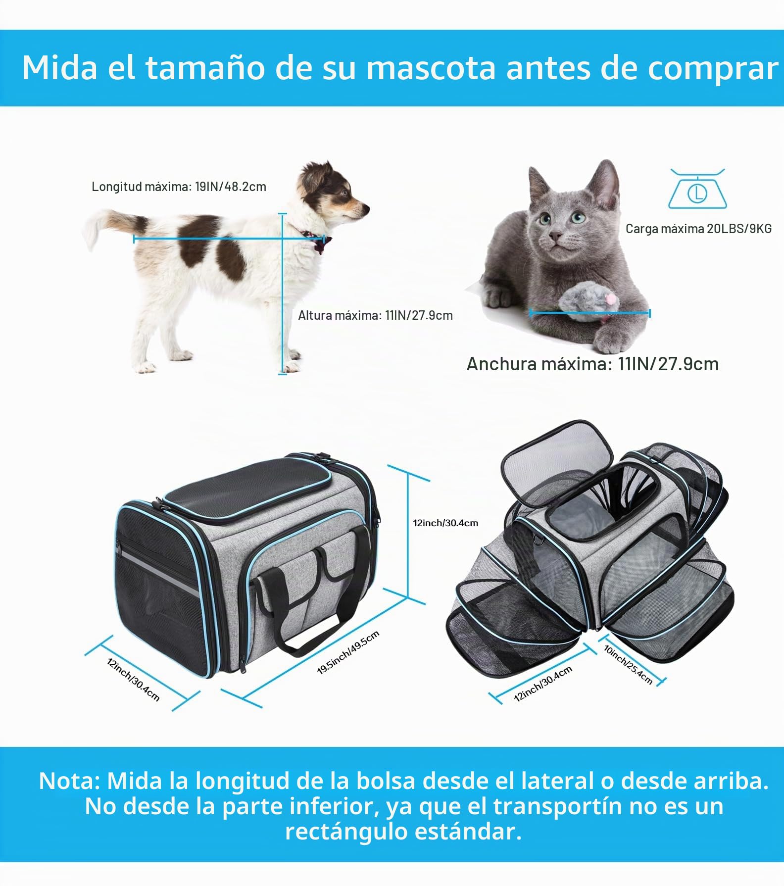 Transportador de mascotas aprobado por aerolíneas, transportador grande y suave para mascotas, transportador plegable de 4 lados expandible para gatos con almohadilla de forro polar extraíble