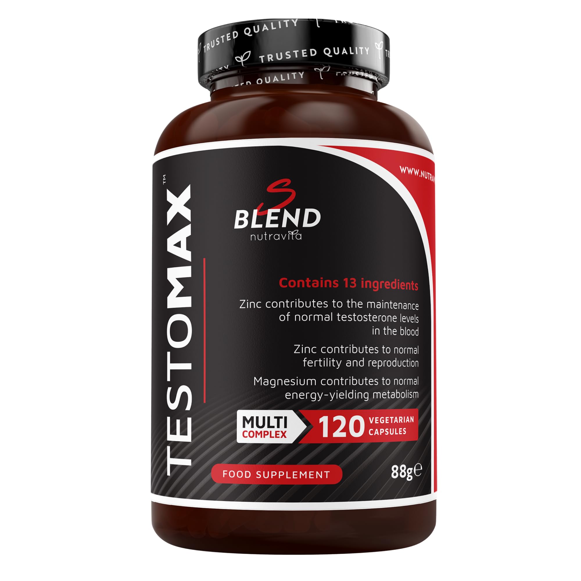 TESTOMAX Testosterone Booster for Men - 13 Powerful Active Ingredients & Vitamins Including Zinc, Maca Root Extract, Fenugreek, Ginseng - Made in The UK