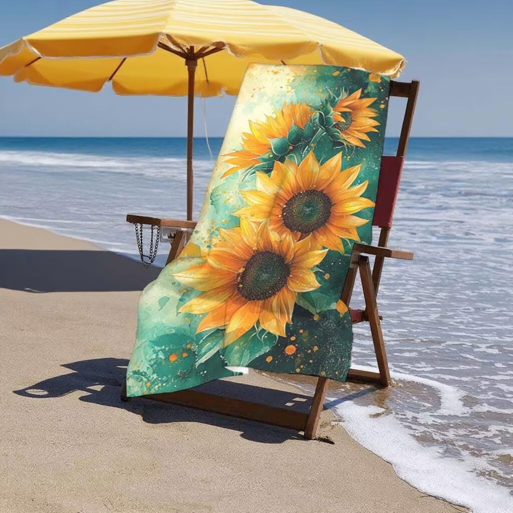 Toalla de Playa Grande 220x100cm/35x70cm, Juego de 2 Toalla Microfibra XXL de Antiarena, Toallas Playa Suave Ligera, Absorbente Secado Rápido, Beach Towel Viaje, Regalo Mujer Hombre (Girasol) J-61