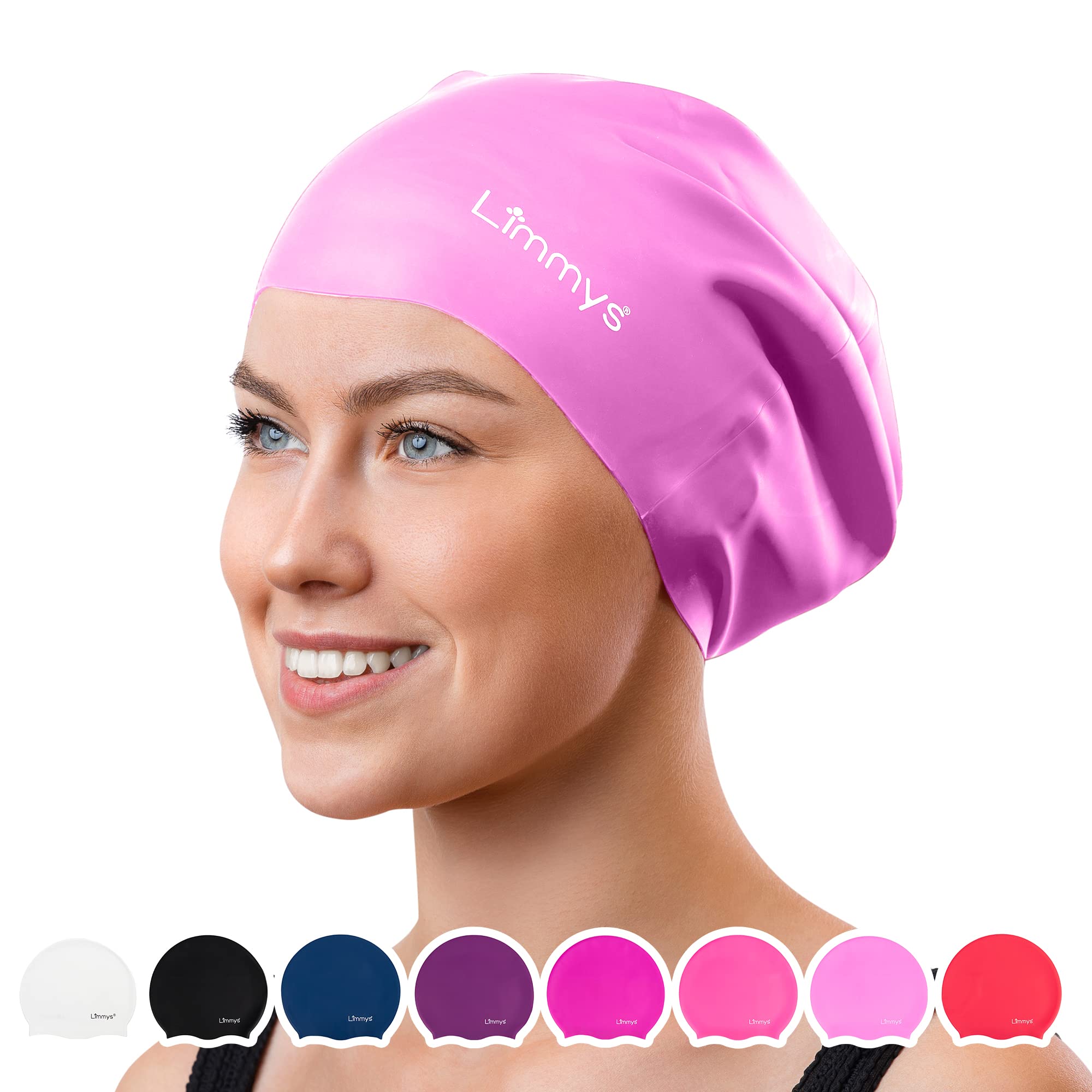 Limmys Gorro de Natación de Adulto con Pelo Largo – Gorro de Piscina 100% Silicona – Gorro de Piscina de Hombre y Mujer Cómodo, Elástico Gorros de Natación