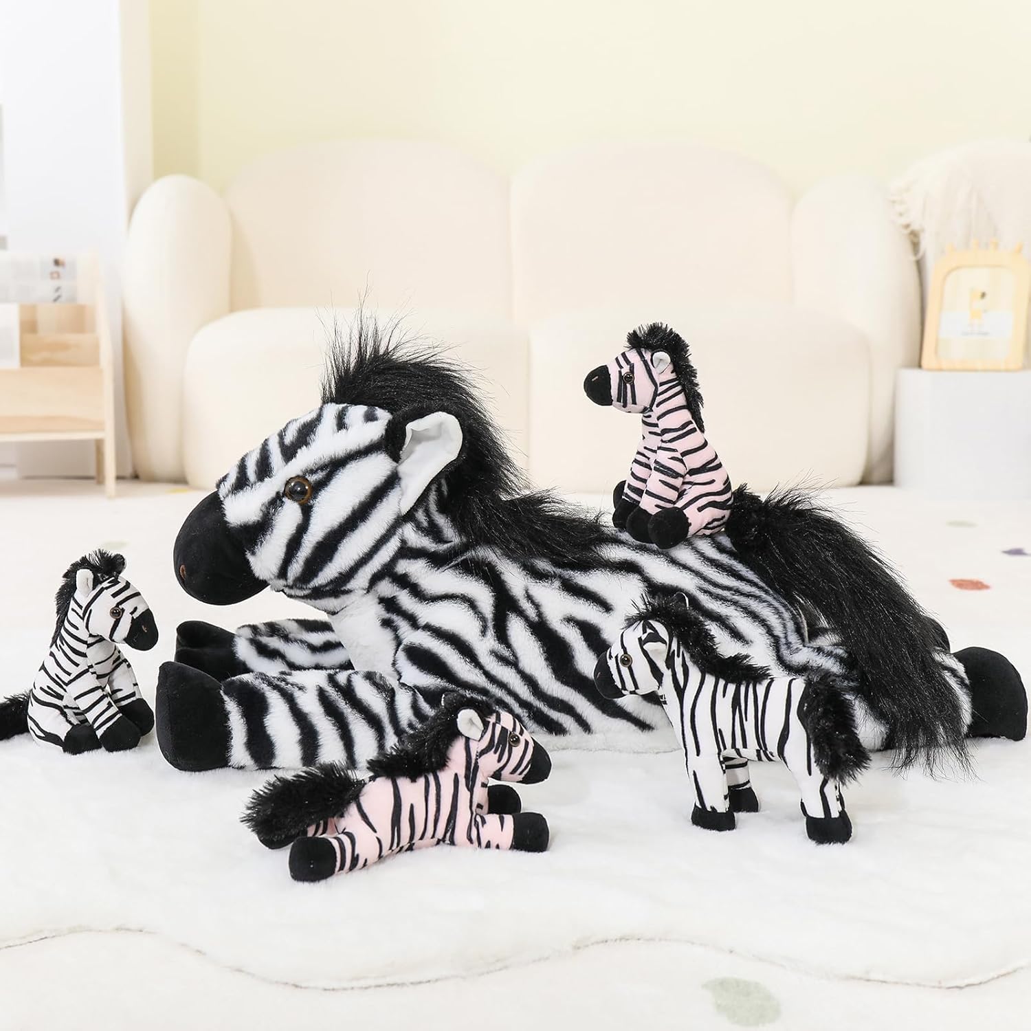 Tezituor 5pcs Wildlife Zebra Stuffed Animals Set, 25 inch Realistic Stuffed Zebra with Babies for Boys Girls, Large Pinto Plushies Pillow Toy for Brithday Gift Decoration