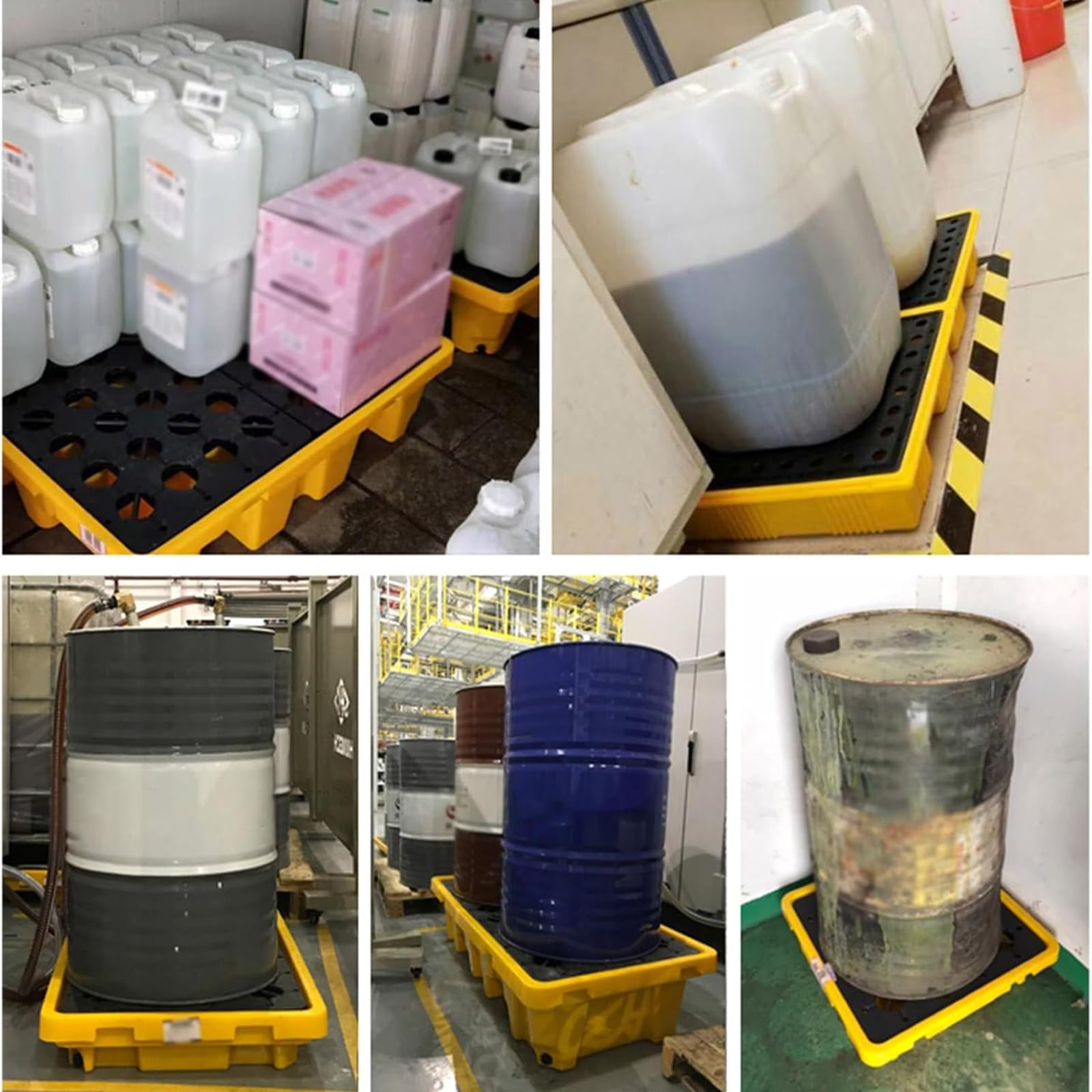 Pallet per postazione di lavoro, per contenere le fuoriuscite di tamburo, in polietilene rimovibile e antiscivolo, con sistema di drenaggio, 490 x 355 x 95 mm, per magazzini, uffici e gestione dei