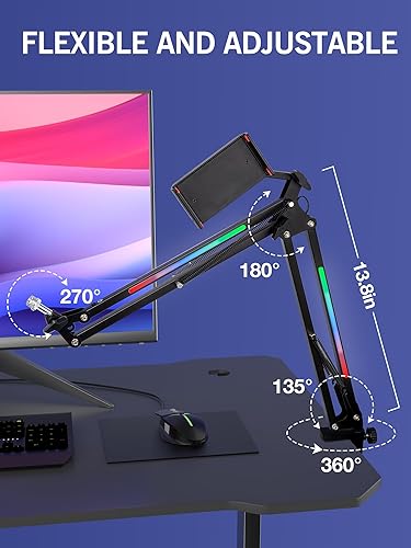 Miniatura 4 de SUNMON Brazo de brazo RGB - Brazo de micrófono con luz RGB, 11 modos de luz ajustables, brazo de micrófono con adaptador compatible con micrófono
