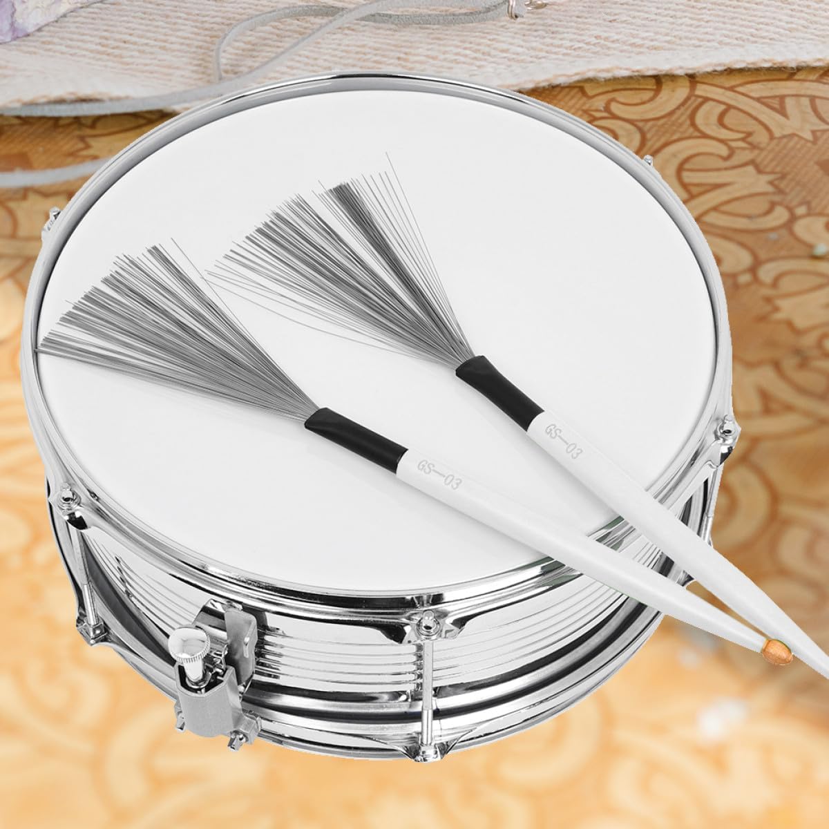 TOYANDONA Maple Wood Double-ended Drum Brushes Wire Drumsticks Pair White Jazz Snare Drum Accessories for Percussion and Drumming