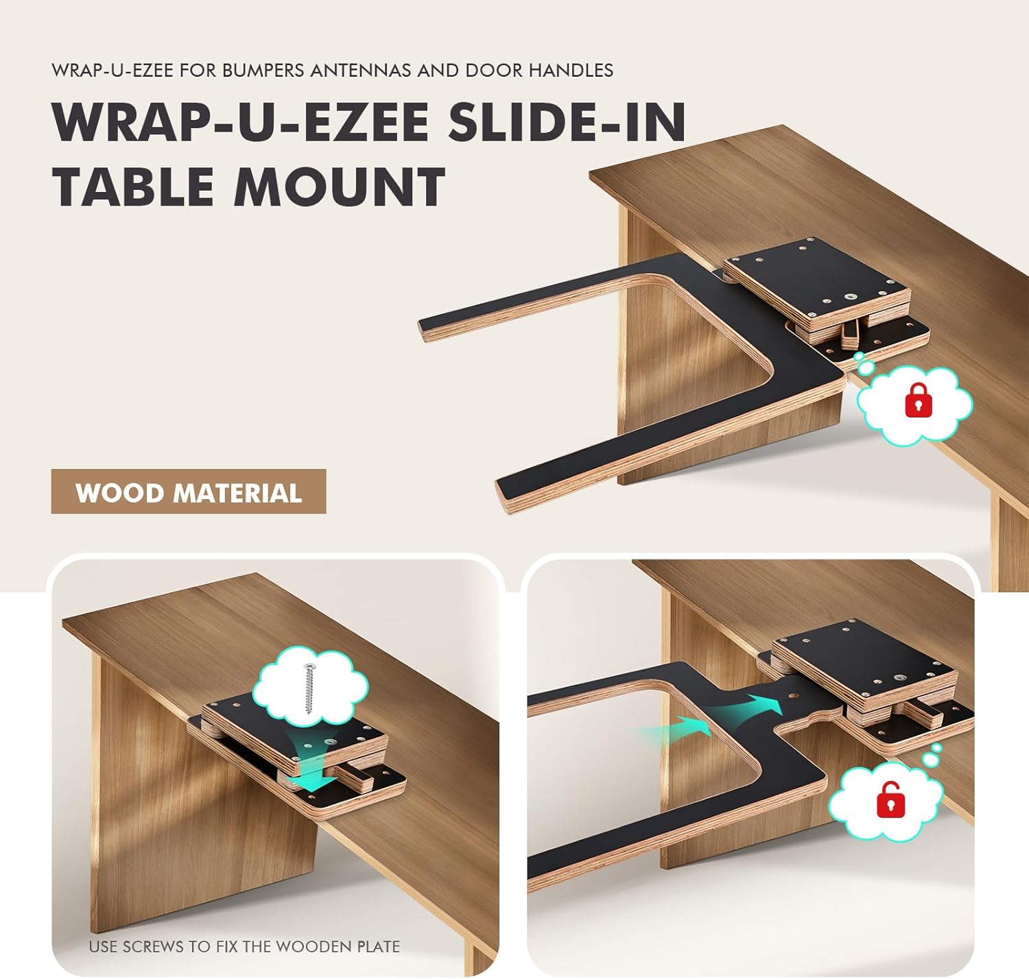 FOSHIO Wood U-Sharp Vinyl Wrap Tool, 16-inch Slide-in Table Mount Mirror Wrap U-ezee Tool with Mounting Hardware for Side Mirrors, Door Handles, Bumper, Shark Fin GPS Antenna