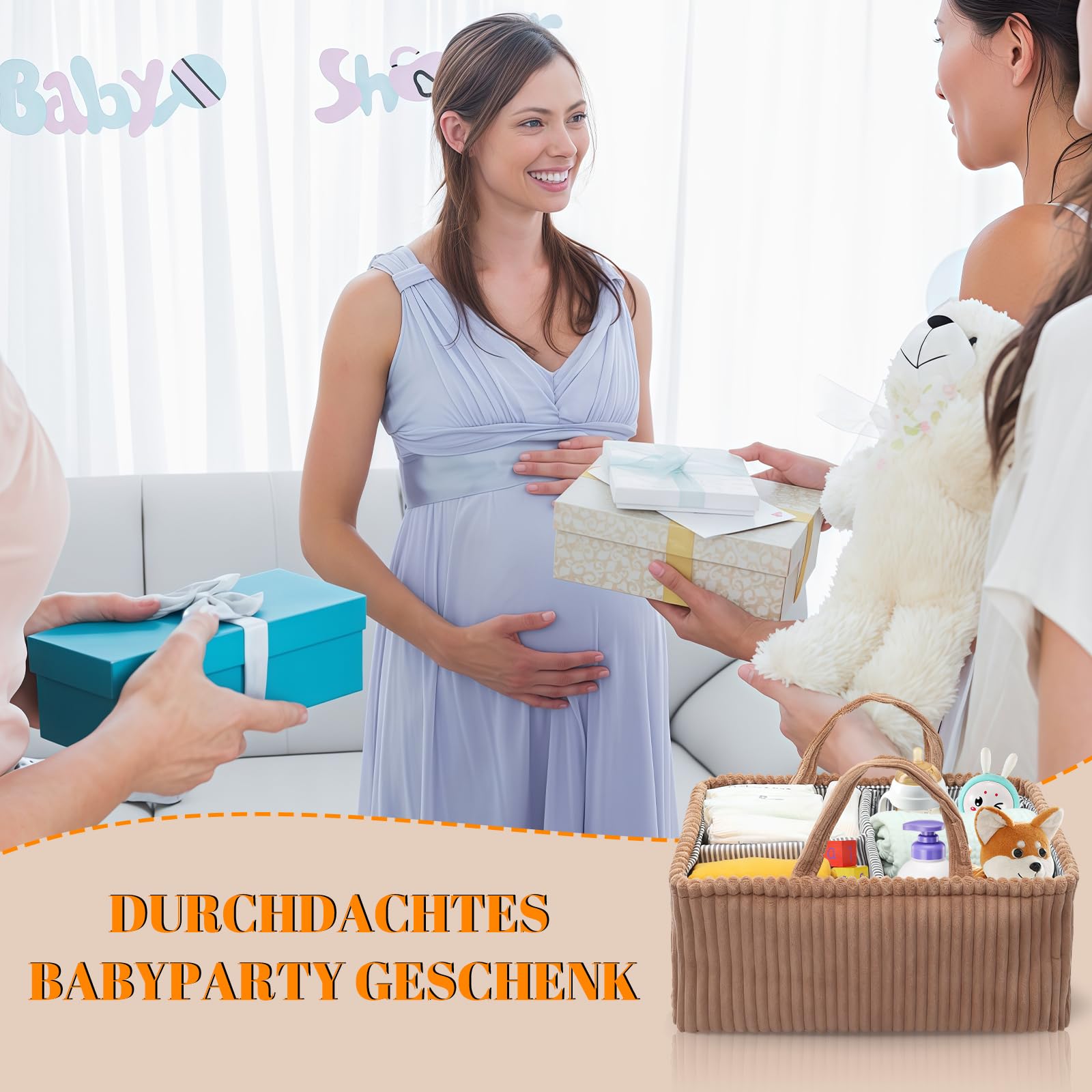 Organiseur de table à langer bébé panier velours côtelé marron foncé