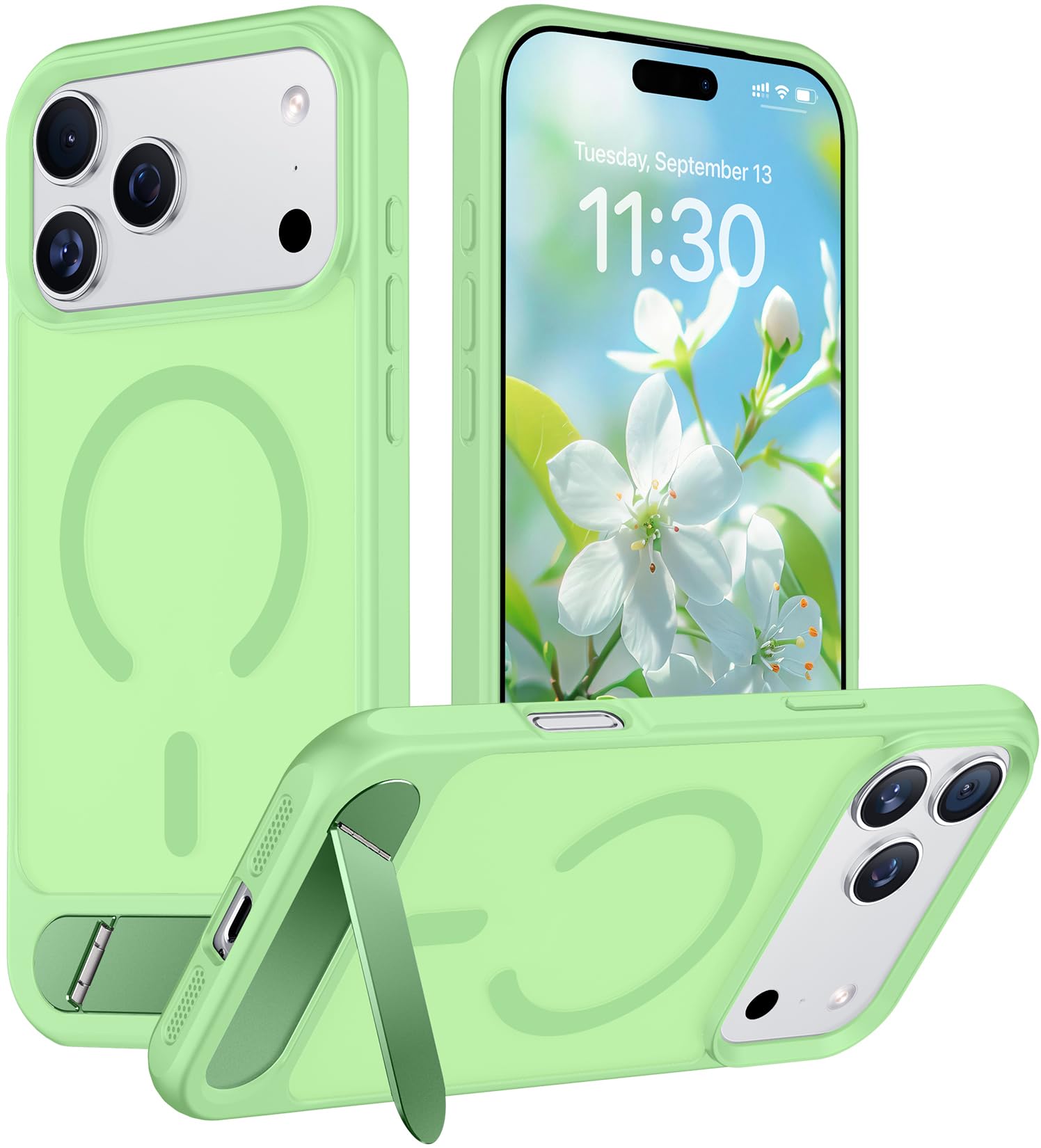Temdan Designed for iPhone 18 Pro Max Case/17 Pro Max Case, [Built-in Invisible Kickstand][Compatible with MagSafe][Military Grade Shockproof] Slim Translucent Matte Phone Case 6.9 inch (Light Green)